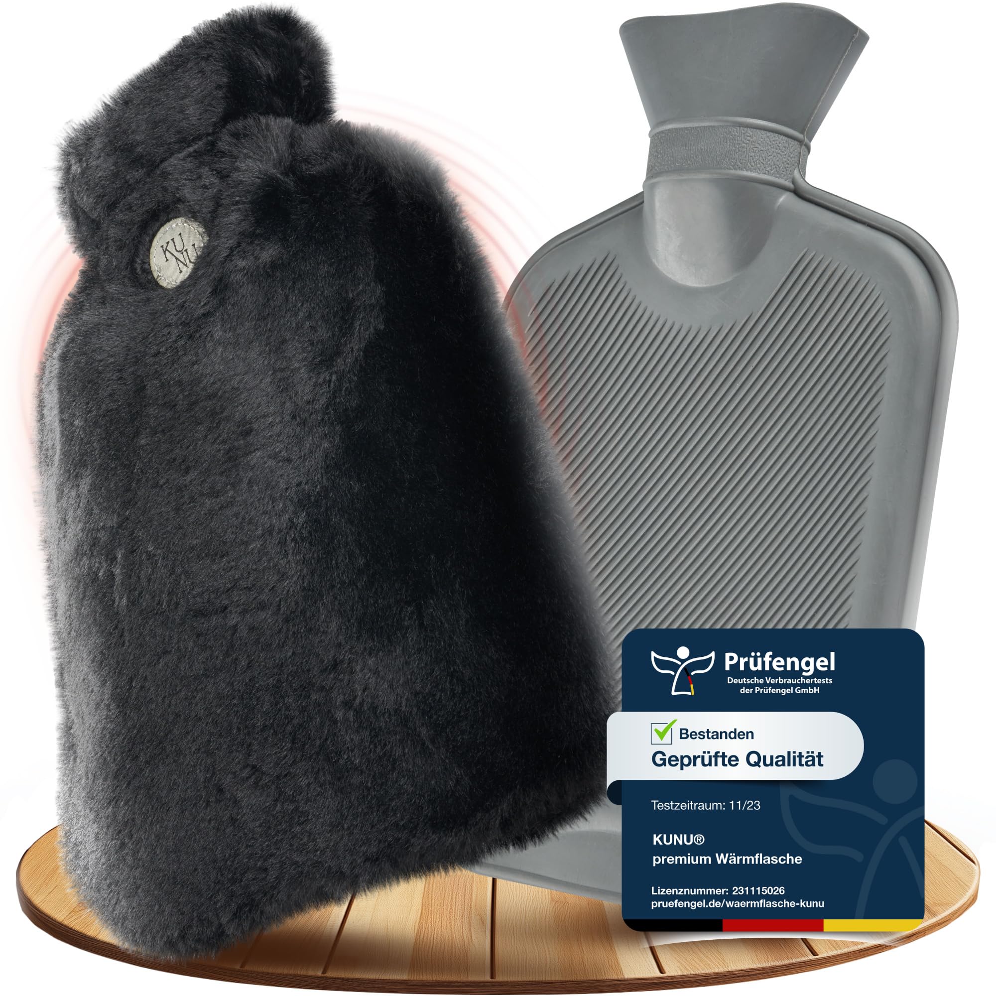 KUNU® die besondere Wärmflasche - 1l - inkl. Geschenkverpackung - mit extra Bezug - unwiderstehlich flauschig - perfekt für Erwachsene und Kinder - auslaufsicher und getestet