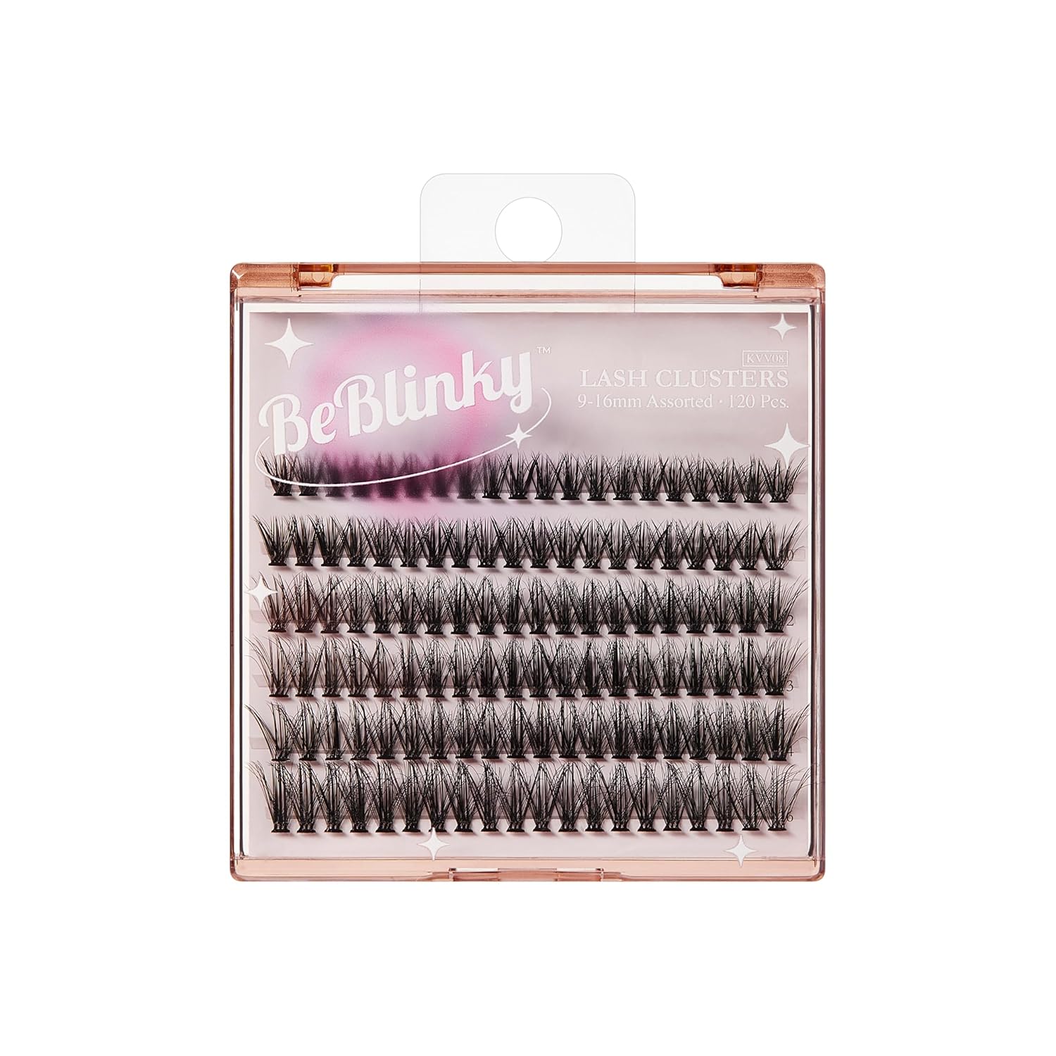 False Eyelashes, Lash Extension Kit 08, 9mm-16mm, Narrow Band, Easy to Apply and Remove, No Damage to Natural Eyelashes, 120 Lash Clusters - Voluminous