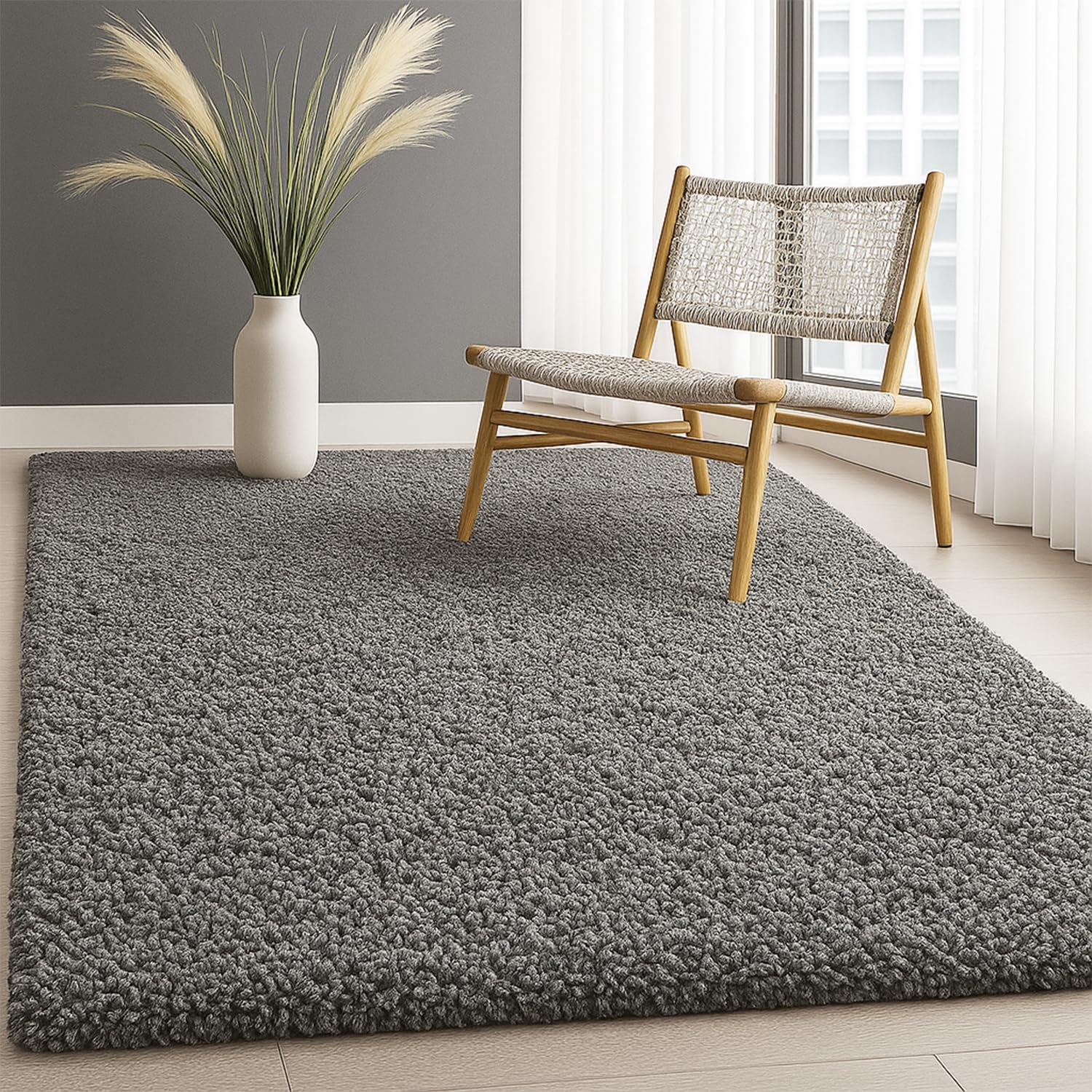 PHP Shaggy Rugs for Indoor - Super Soft Fluffy Thick Pile Non-Shedding Large Area Rug for Bedroom Living Room Tv Lounge Kitchen Carpet Mats (Dark grey, 160 x 230cm (5ft 4" x 7ft 8") โ image 1