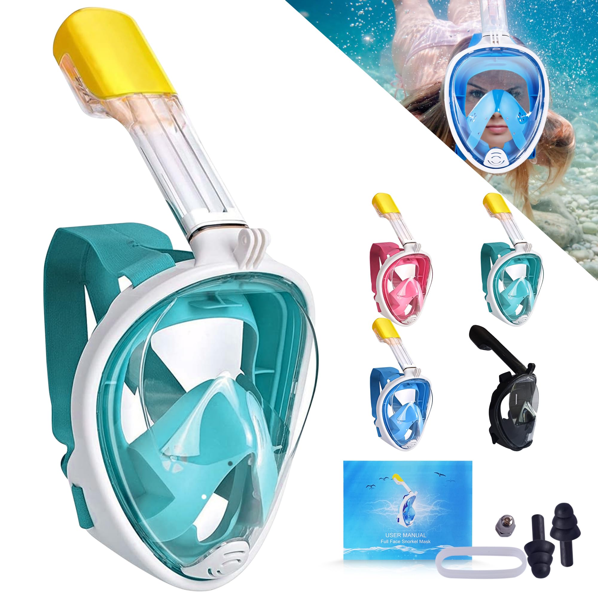 Máscara Snorkel, Empresa Nacional, Gafas Buceo, visión 180º, antivaho, Soporte Camara Deportiva Go Pro o Similar, Doble Canal de Aire, máscara Buceo