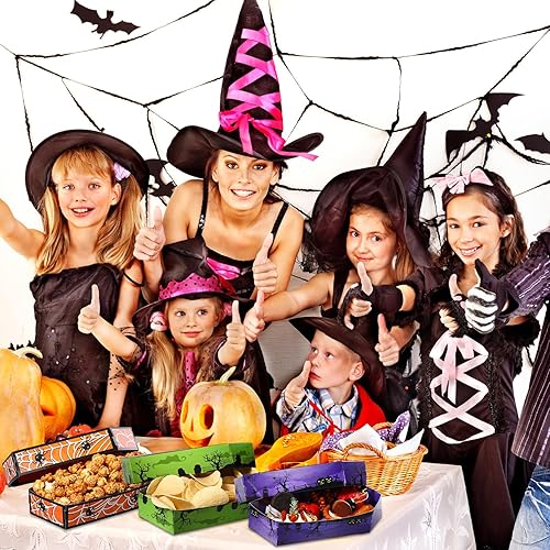 Miniatura 4 de 48 bandejas de papel desechables de Halloween para ataúd de Halloween, bandejas para nachos, cesta de servir truco o trato, botes de comida