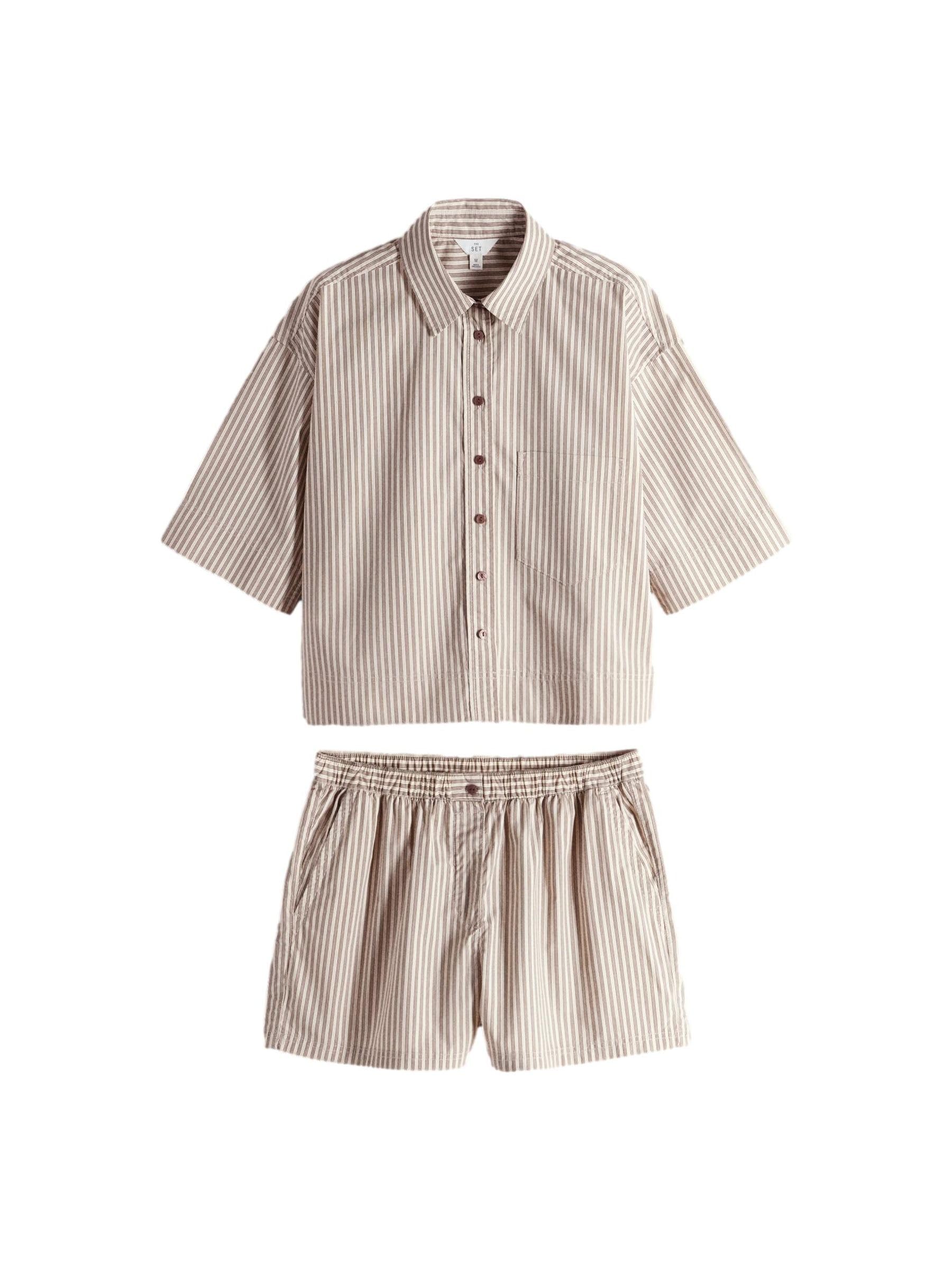 THE SET Damen Baumwoll-T-Shirt und Shorts im Set