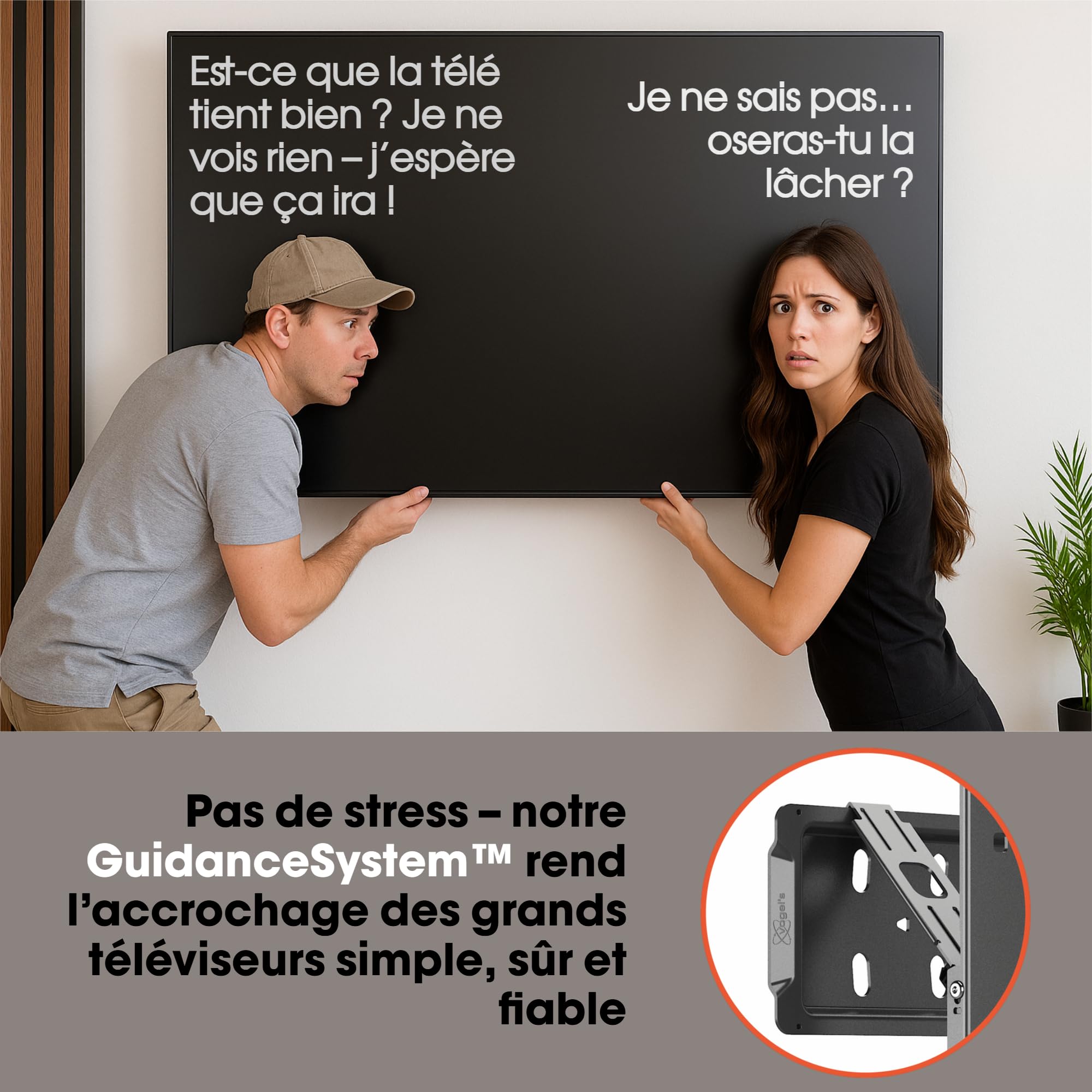 Vogel's TVM 5505 – Support Mural TV ultrafin avec GuidanceSystem™ sûr et Facile pour Grandes TV, 32-77 Pouces, Max. 75 kg, certifié TÜV, VESA 400x400, Distance Mur 1,3 cm | Seulement 13 mm du mur, Guidage innovant pour un accrochage sûr et sans effort, Ma