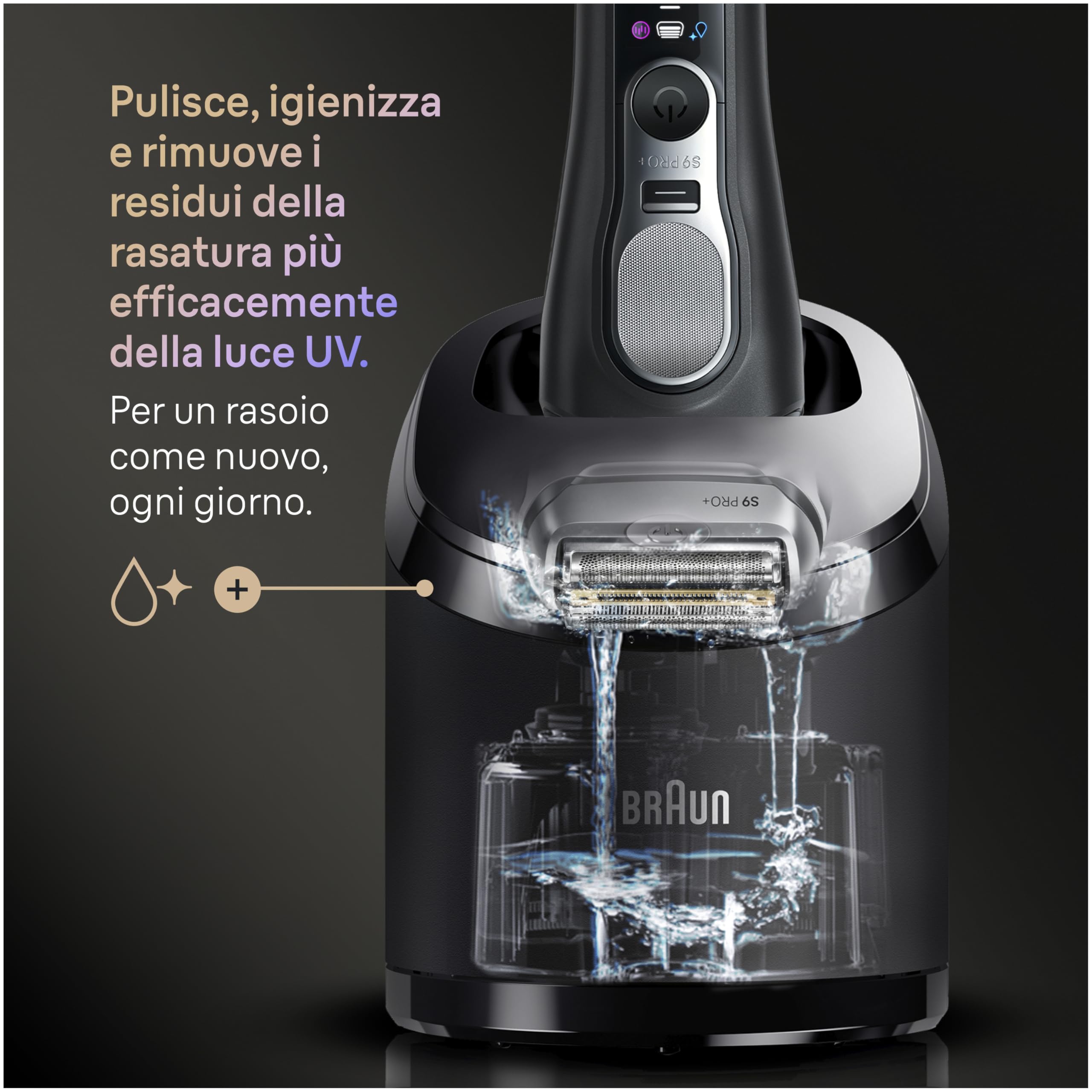 Braun Serie 9 PRO + Rasoio Elettrico Barba, Wet&Dry, 5+1 Lame Di Precisione Ultra Sottili, Regolabarba Uomo, Rasoio Barba, 60 Min Utilizzo, Testina ProComfort, Stazione SmartCare 6in1, 9690CCE, Nero