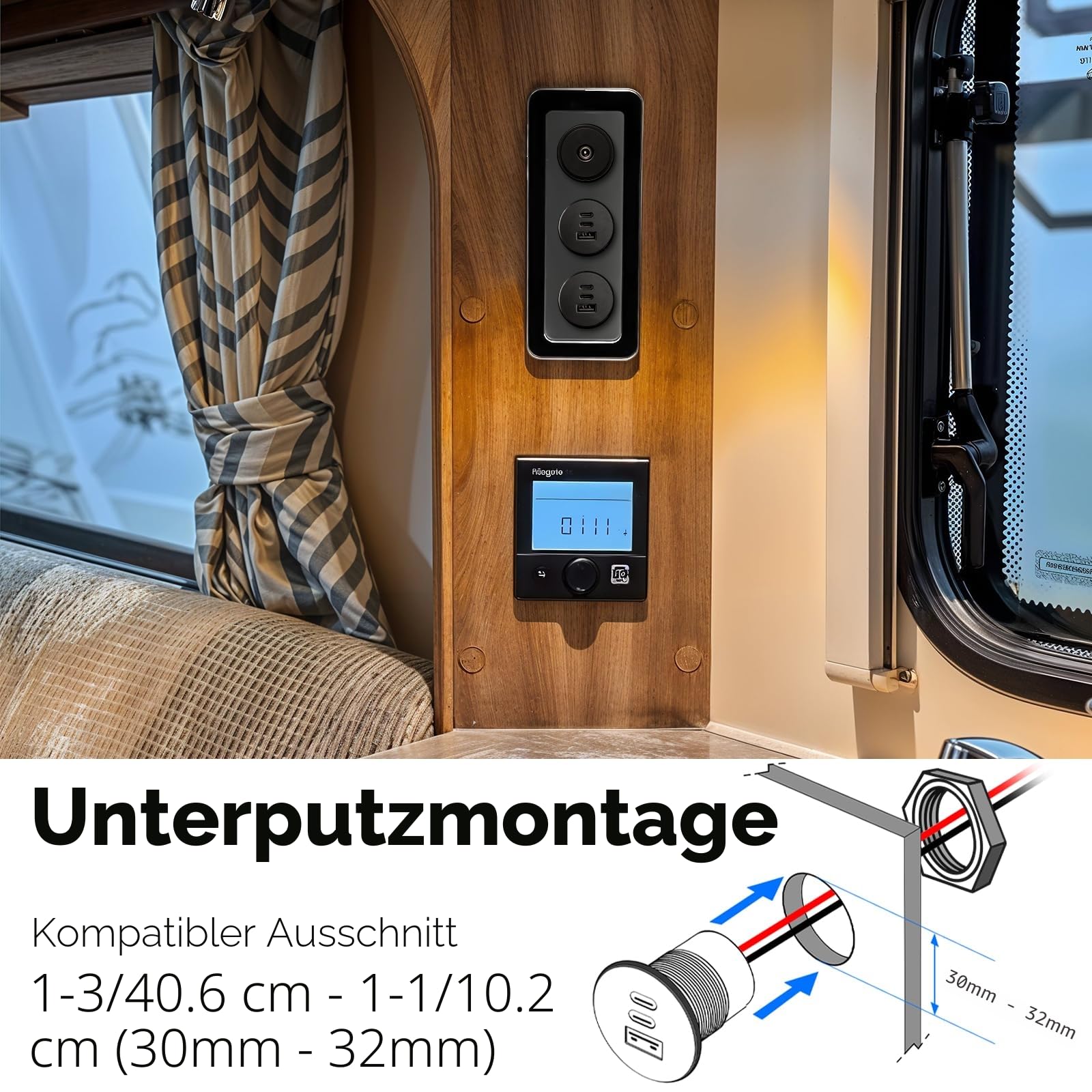 acegoo USB C Steckdose 12V Aluminium, Dual Typ C PD3.0 20W & QC3.0 18W, KFZ 12 Volt Buchse Dose Einbau Adapter für Wohnmobil Camper Auto Boot LKW Wohnwagen Jacht, 2 Stück