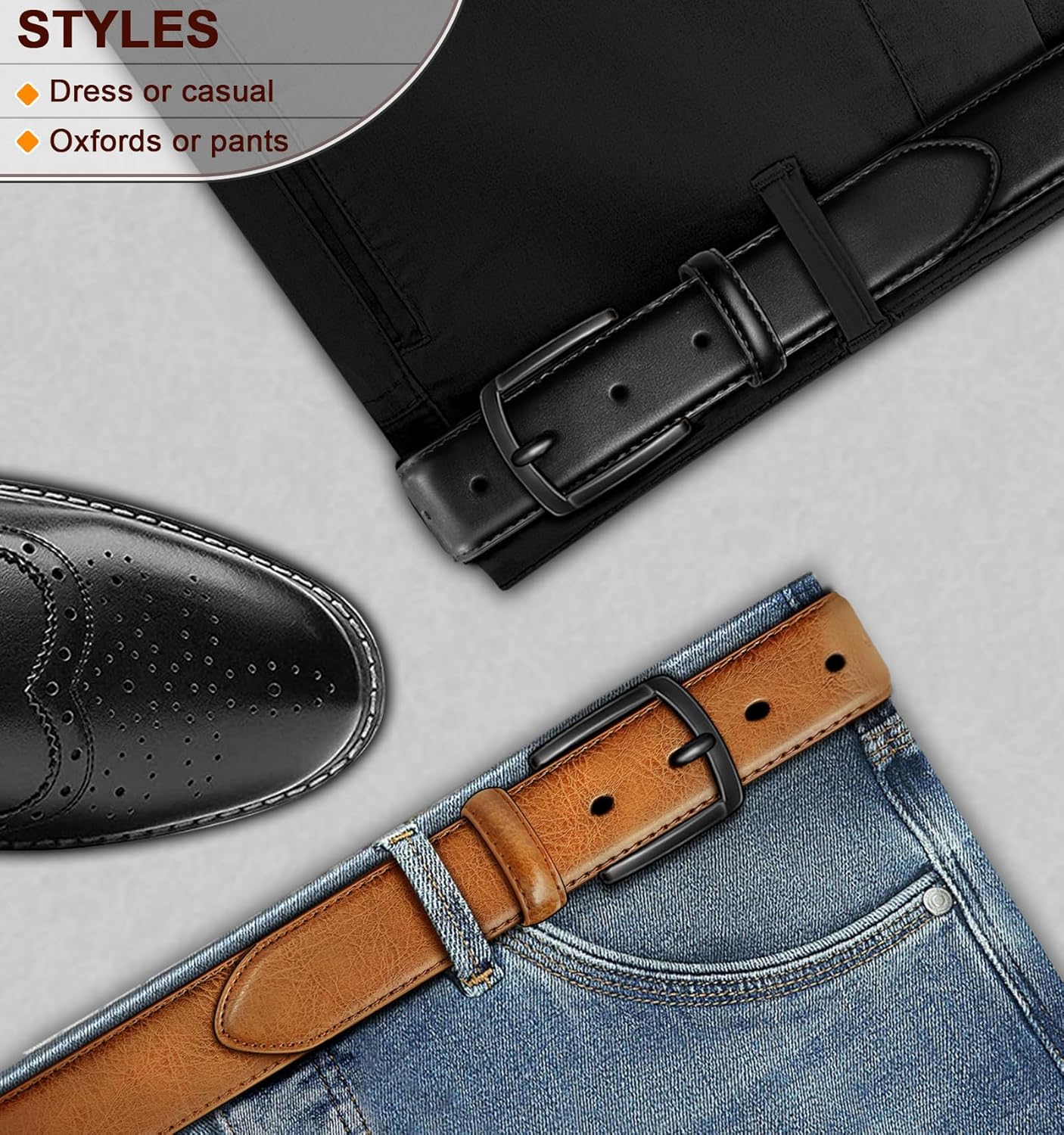 BULLIANT Men Belt 2Pack-Leather Belt 7Holes Comfortable For Men's Dress Casual Jeans 1 3/8" - Image 6