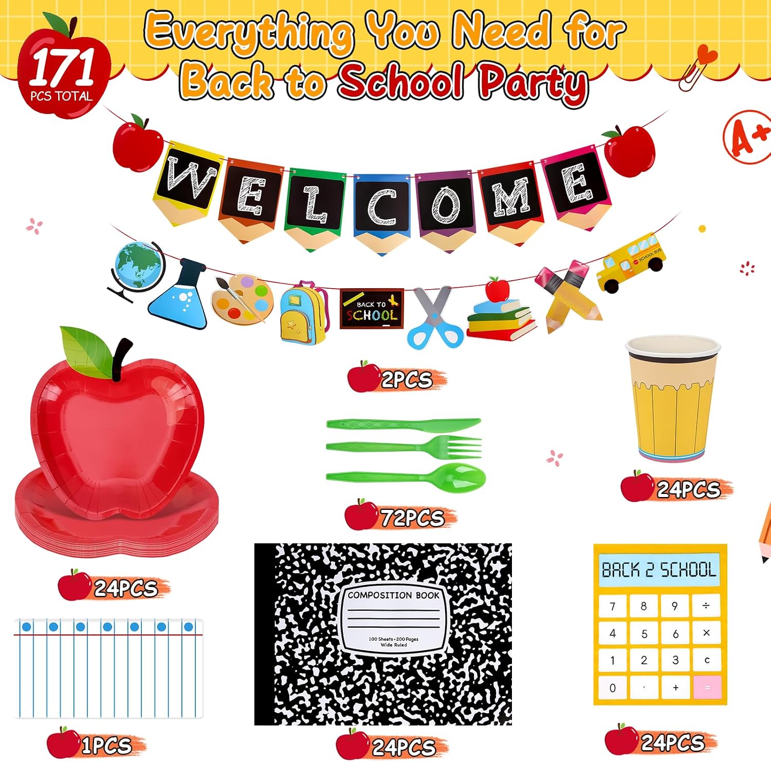 171 Pcs Back to School Decorations Party Supplies for Classroom, 9" Plates image 2