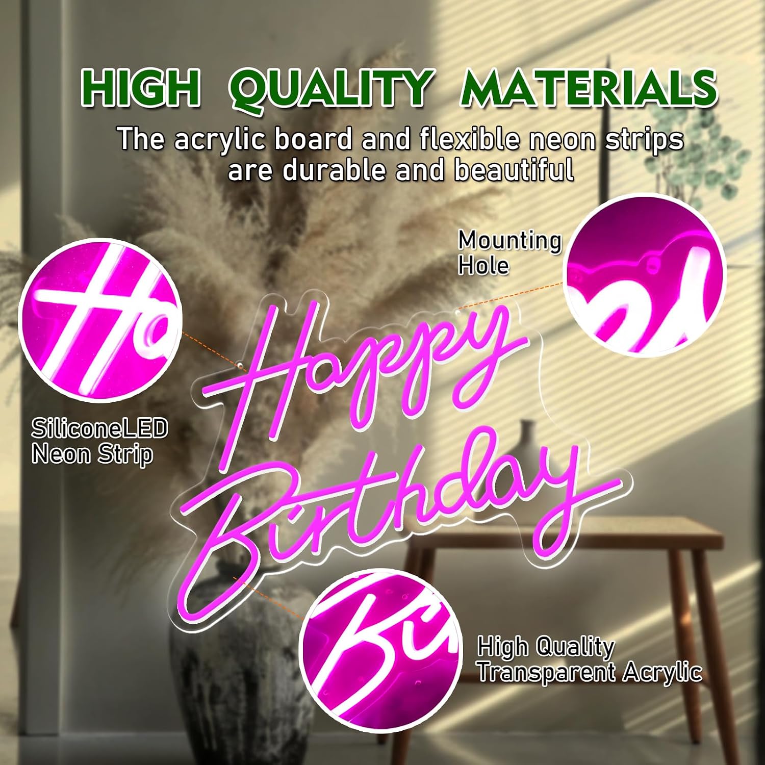 Happy Birthday Neon Sign Reusable Pink LED Neon Night Light Birthday Party Decorations USB Operated Decorative for Backdrop Party Bedroom Wall Décor 5v,16.5"*11"