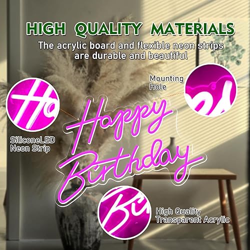 Miniatura 6 de Letrero de neón de feliz cumpleaños, reutilizable, luz LED de neón rosa, decoración de fiesta de cumpleaños, funciona con USB, decorativo para telón
