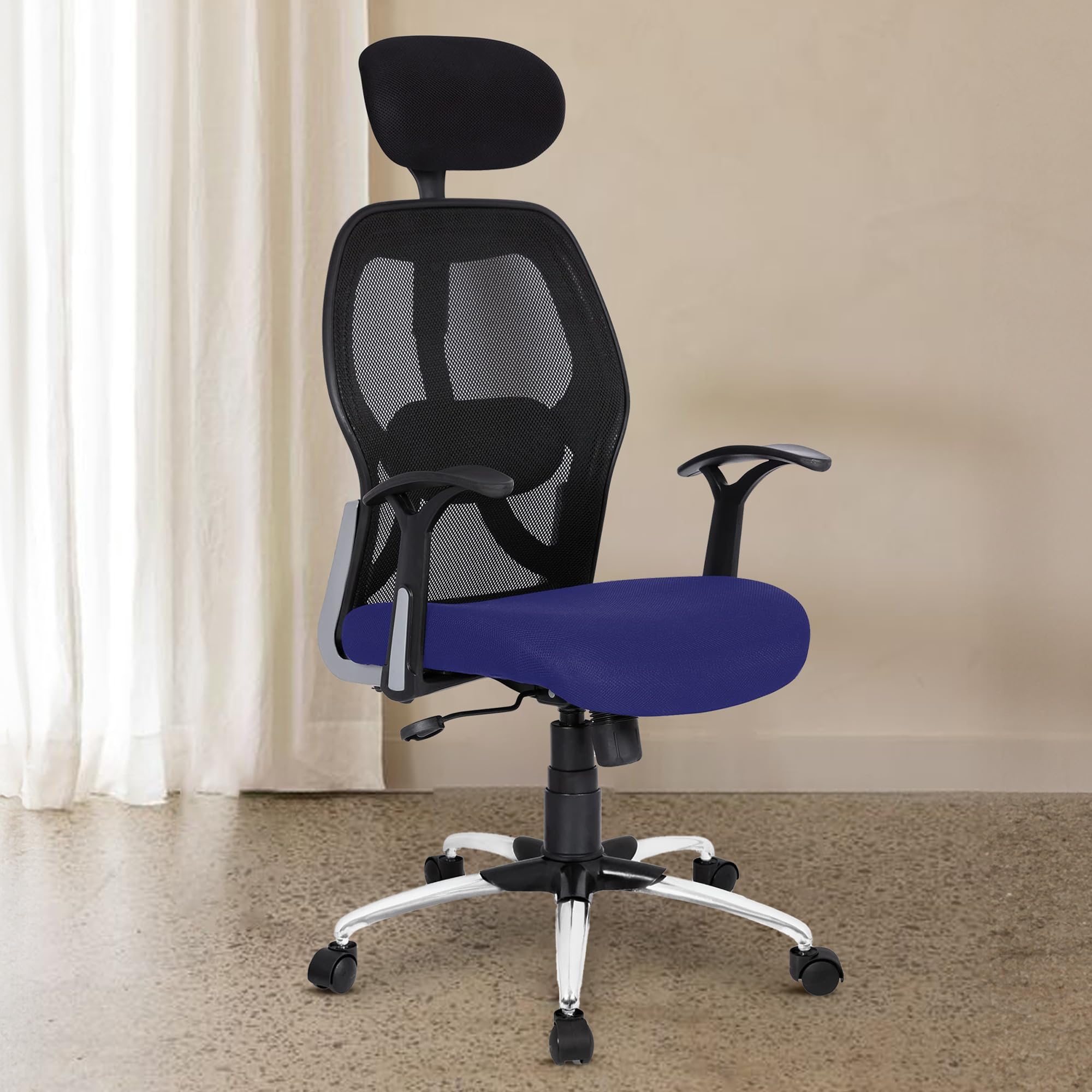 SAVYA HOME Apollo High Back Ergonomic Office, Work from Home Chair with 2D Lumbar Support, Steel Base, Tiltlock Mechanism (Ergonomic Meshback, Blue, Qty-1)
