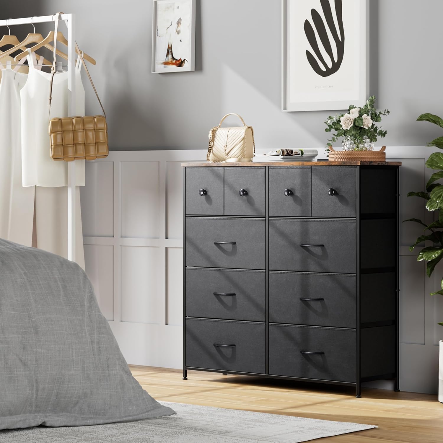 Nicehill Chest of Drawers with 10 Drawers, Dressers & Chests of Drawers Kids Dresser for Bedroom, Kids Room, Closet, Clothes, Fabric Dresser with Storage Drawers, Black - Image 2