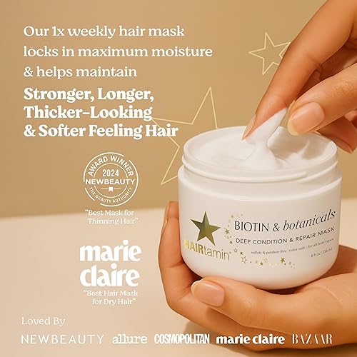 Miniatura 2 de HAIRtamin Biotin  Botanicals - Mascarilla de reparación de acondicionador profundo para cabello seco y dañado  Mascarilla hidratante para cabello