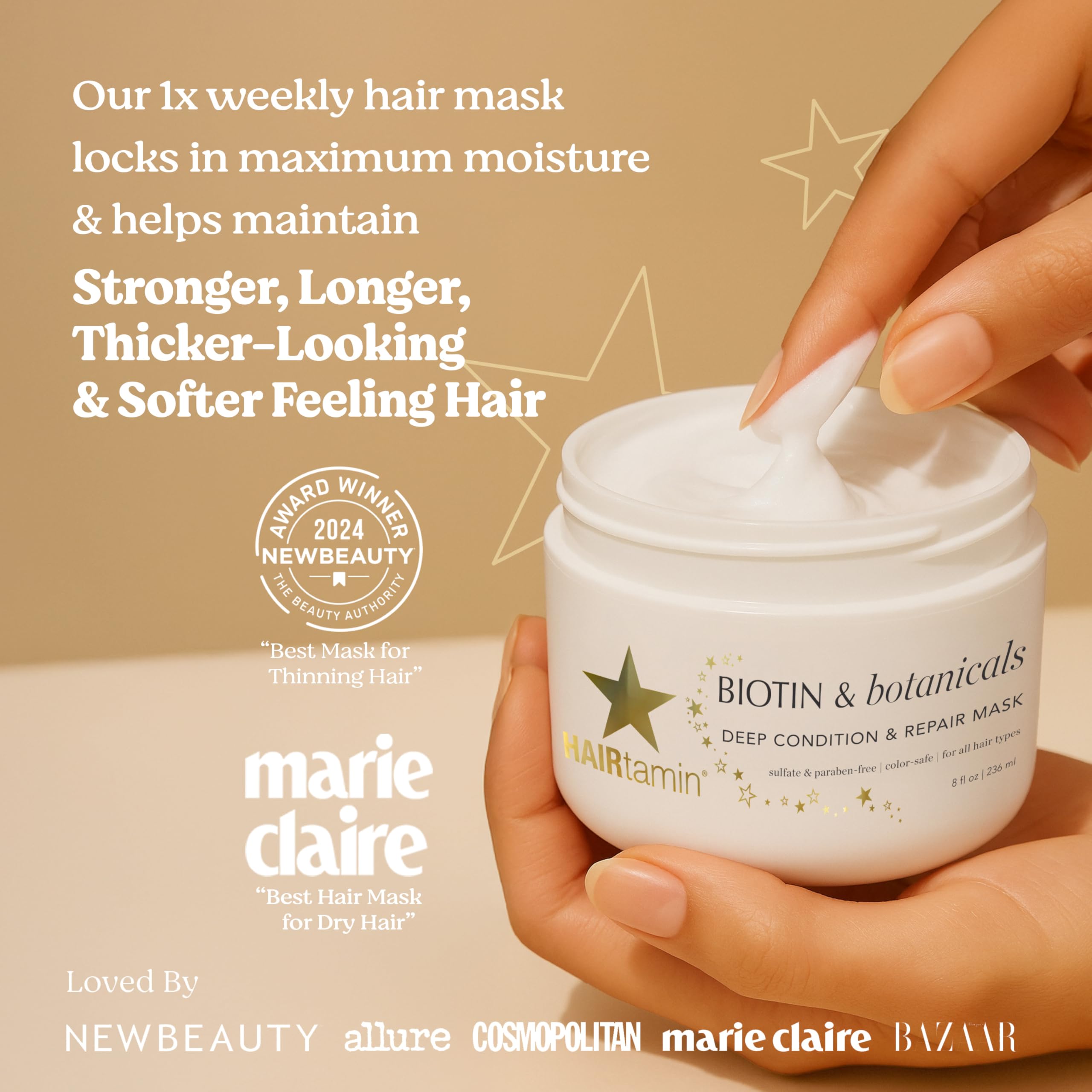 Hairtamin | Biotyna & Botanicals Deep Condition & Repair Hair Mask | kuracja do wszystkich rodzajów włosów, dla mocnych, błyszczących i gęstszych włosów, z biotyną, olejem kokosowym i witaminą E, 236
