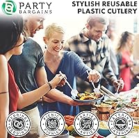 Vista 61 de Party Bargains Disposable Plastic Black Gold Cutlery Set, Infinity Modern Design Utensils, 40 Pack: 16 Forks, 8 Knives, 16 Spoons