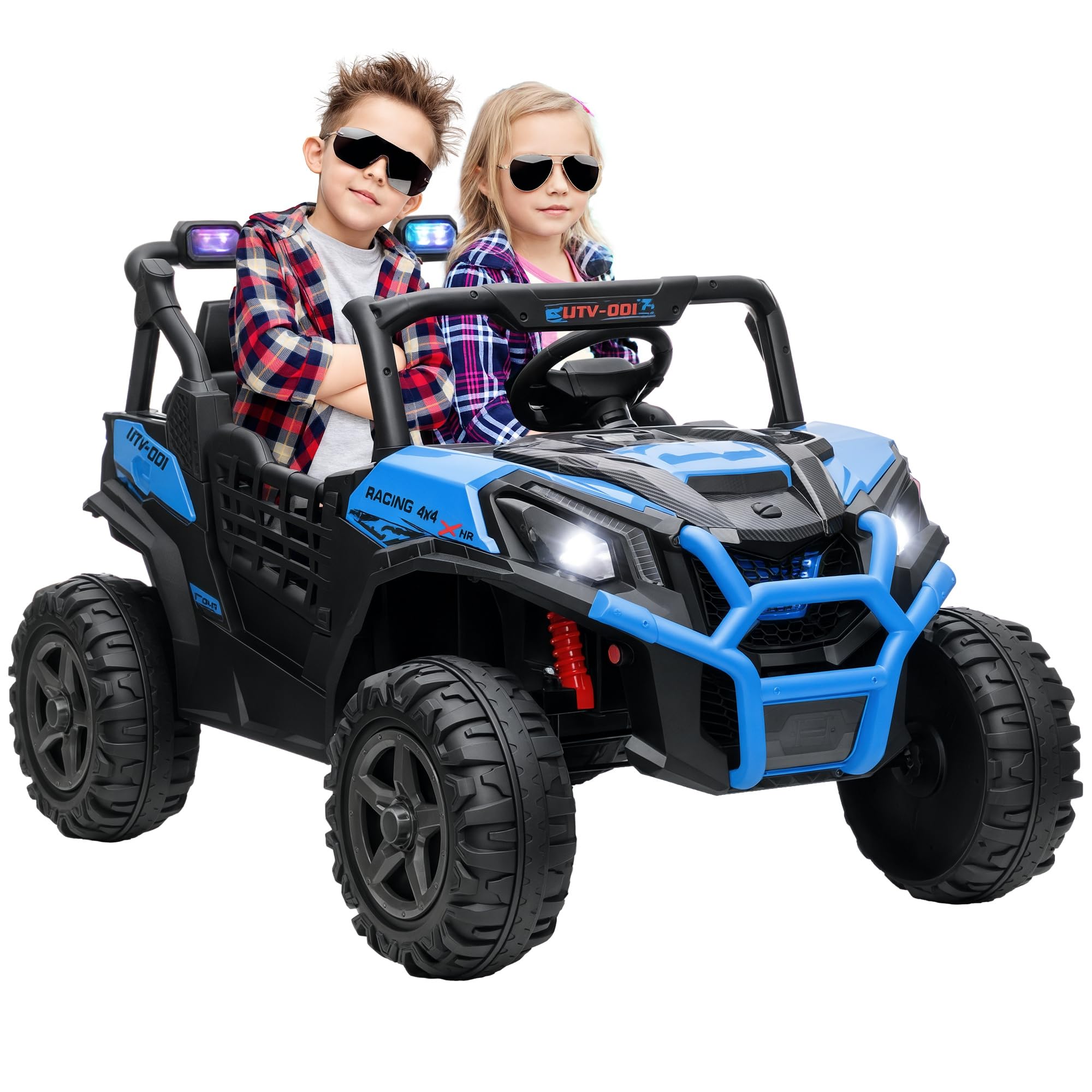 AIYAPLAY Macchina Elettrica per Bambini 3-8 Anni 24V Fuoristrada 2 Posti, 3-8km/h Auto Elettrica per Bambini con 2 Motori, Sospensioni, Telecomando, Musica, Fari, Cintura e Clacson, Blu