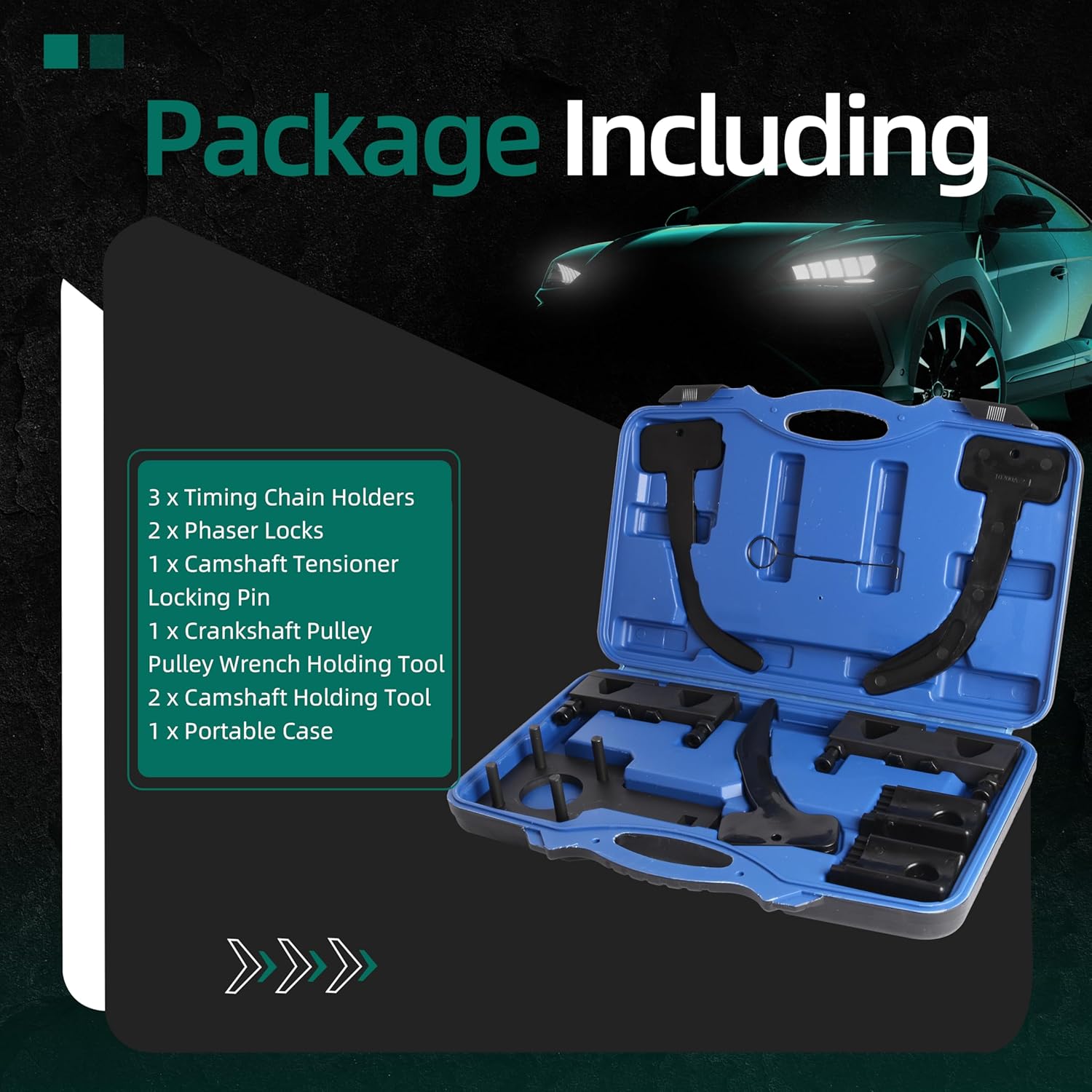 for 3.6 Pentastar Timing Tool Kit, Camshaft Phaser Timing Chain Tool+Camshaft Holding Tool+Crankshaft Pulley Wrench for VW for Jeep for Chrysler for Dodge, 10369, 10200A, 10202, 10198A