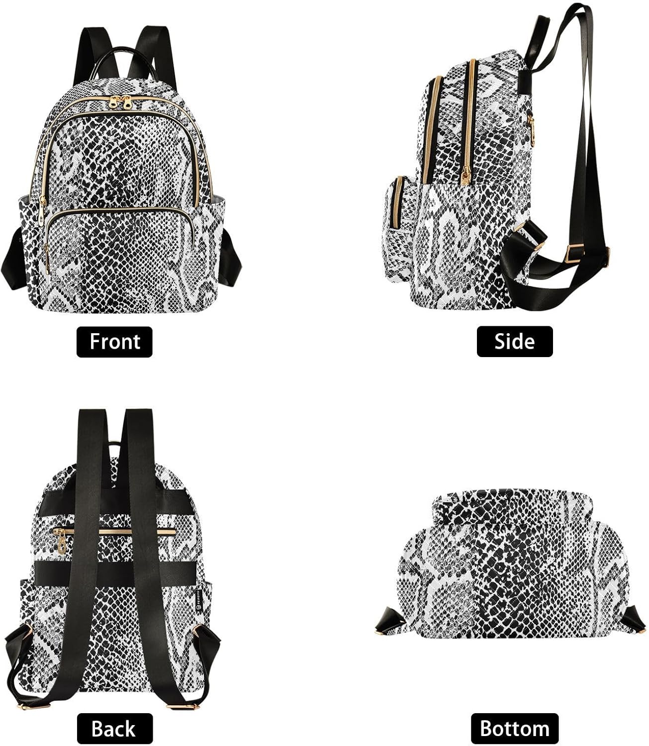 Snake Skin White Backpack Purse for Women Girls Mini Backpack Anti-theft Small Backpack Purse for Hiking Traveling College S - Image 2