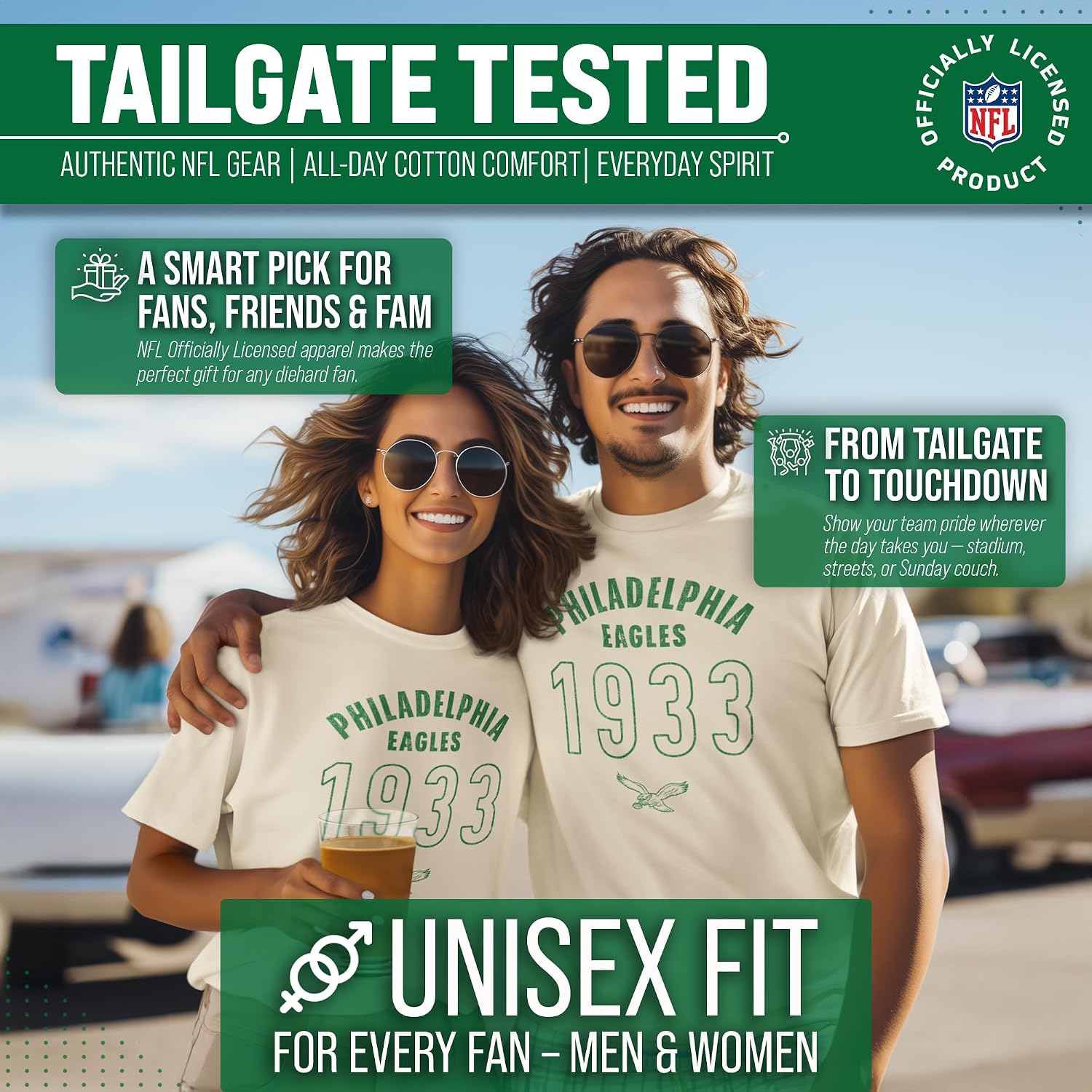 Team Fan Apparel NFL Adult Big Date Tag-Less T-Shirt, Unisex Football Tee, Soft Comfortable Cotton, Officially Licensed