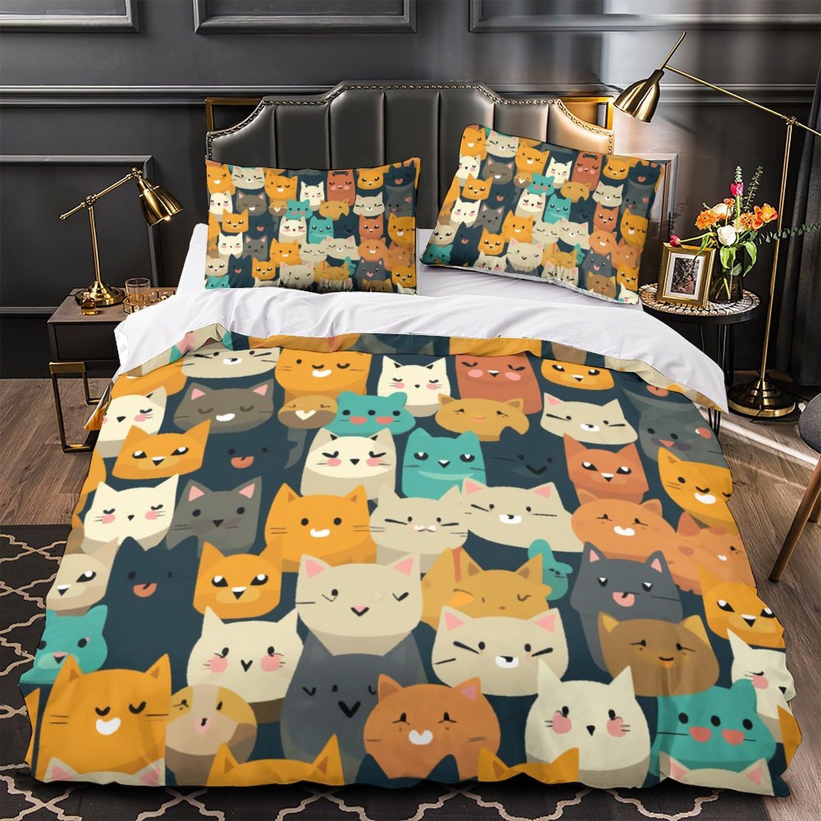 Impresas En 3D Gatos Juego De Ropa De Cama Infantil Microfibra Suave Funda Nórdica Fundas De Almohada 3 Piezas Cierre De Cremallera Double（200x200cm）