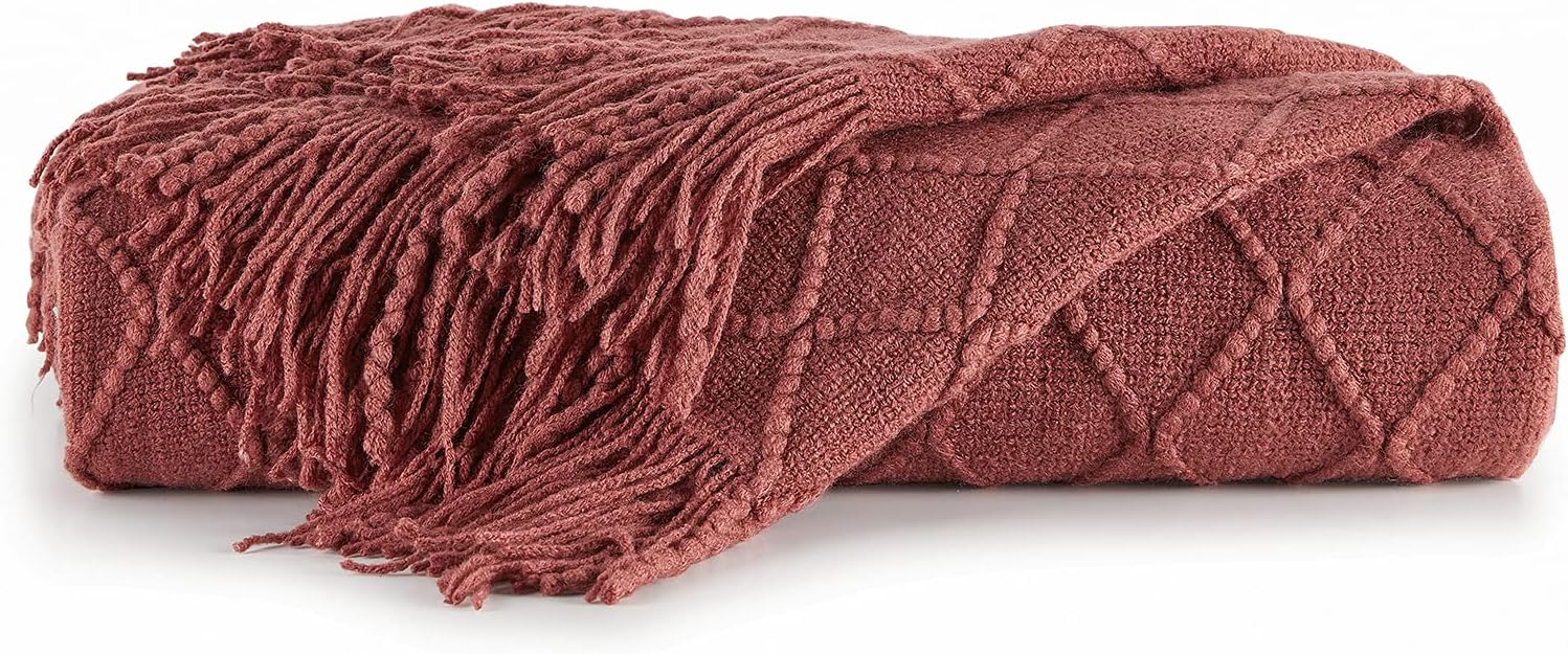 BOURINA Burgundy Throw Blanket 50x60 Inch Knitted Soft Throw Sofa Blanket