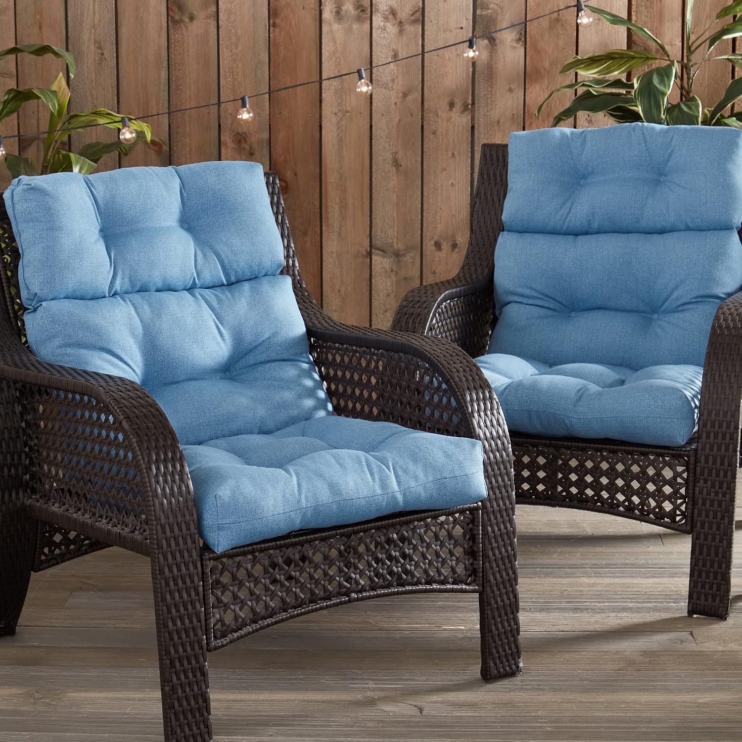 South Pine Porch Outdoor High-Back Chair Cushion (Set of 2), Denim