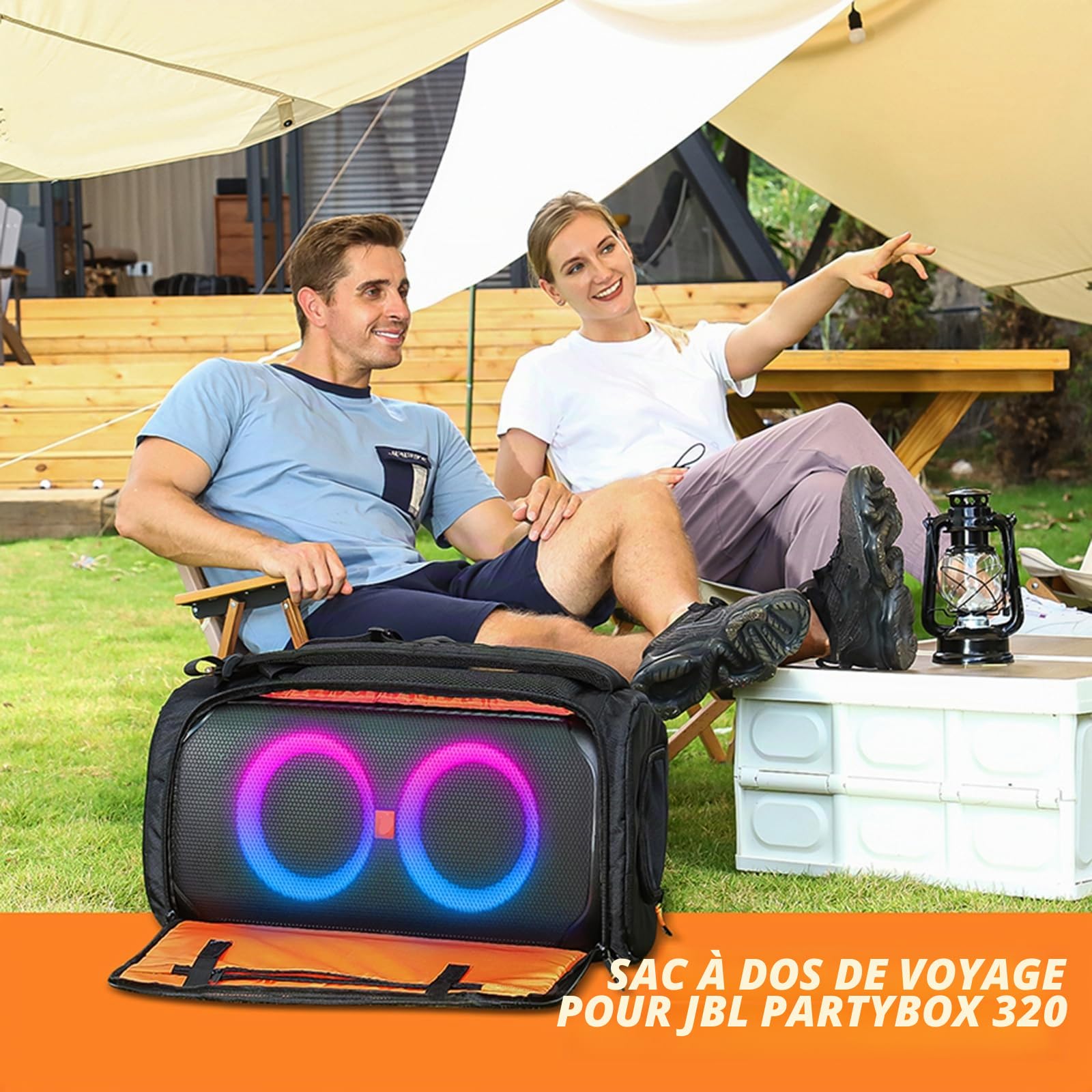 Sac à dos/étui de haut-parleur Bluetooth portable pour haut-parleur Bluetooth JBL PARTYBOX 320, sac de transport léger et confortable pour les voyages en plein air, Noir/blanc, 25.9 x 14.1 x 12.9
