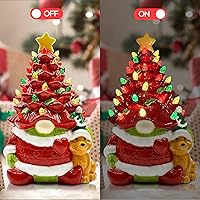 Vista 5 de Hexagram Árbol de Navidad de cerámica iluminado, decoraciones de Navidad para interiores, manto de gnomo rojo, decoración de mesa de centro de mesa