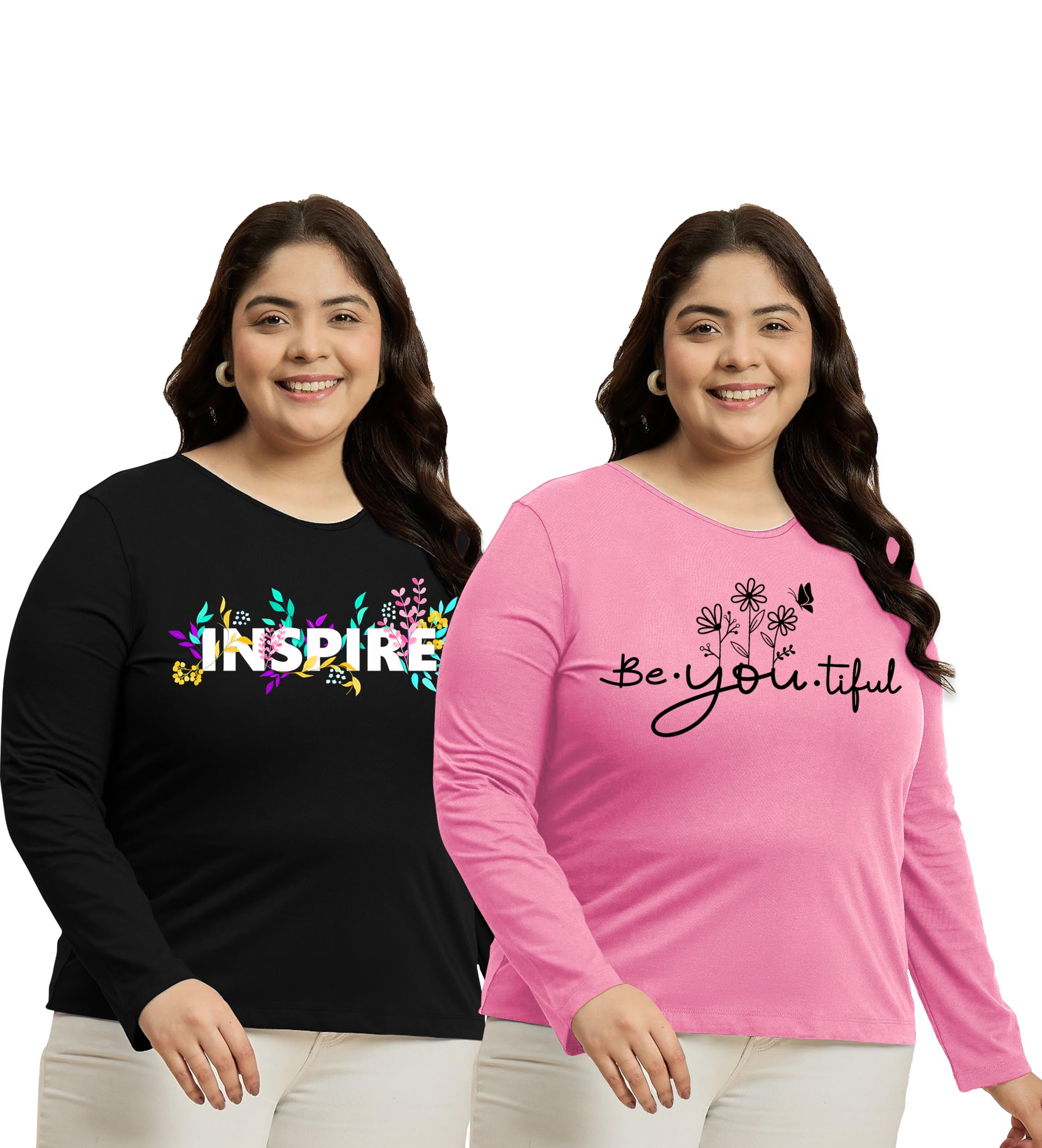 elite soul Plus Size Womens Full Sleeve Cotton Blend T-Shirt ? Casual, Gym, Sports, Lounge Wear Top ? Graphic Print ? Regular Fit ? XL-2XL-3XL-4XL-5XL ? 3 Pack Combo-picture-5