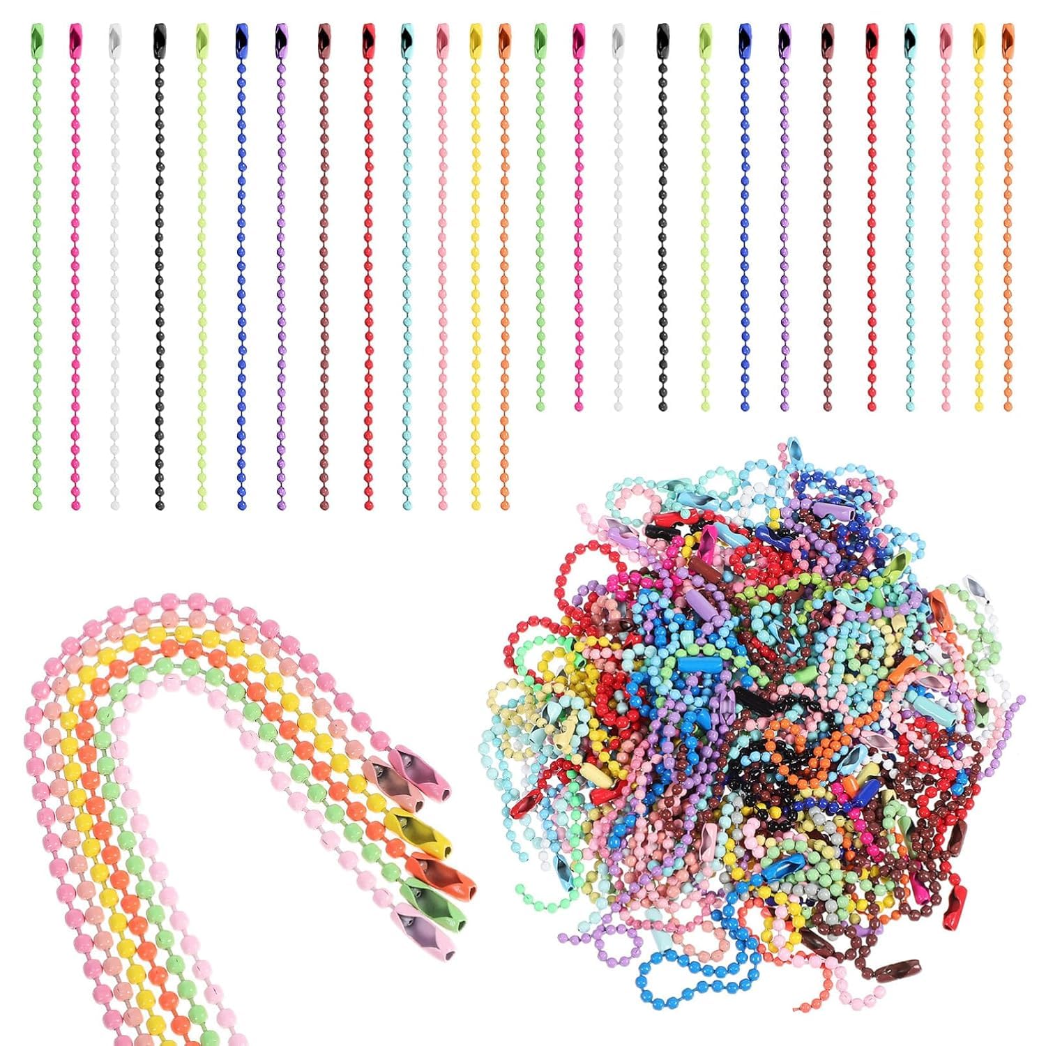 Colorful Ball Bead Keychain Chains Set of 25 Pcs, Metal Ball Connector Clasp Chains for Jewelry Making, Key Tags, ID Tags and DIY Craft Hanging Accessories-image-42