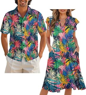 Matching Hawaiian Outfits for Couples Matching Tropical Outfits Vacation Clothes Womens Summer Dresses Mens Shirts
