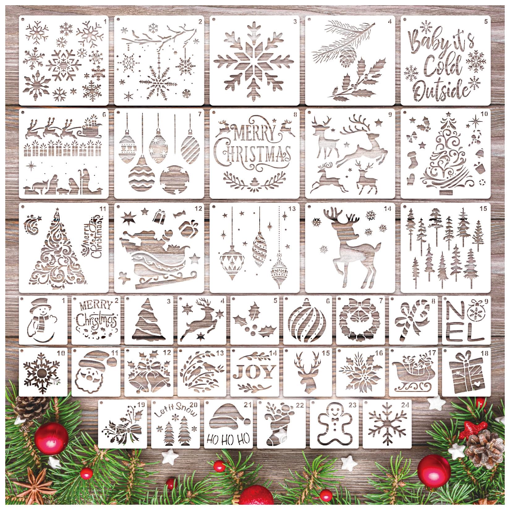Christmas Stencils for Crafts Ornament Reusable Holiday Christmas Window Snow Stencil for Painting on Wood DIY Glass Wall Furniture Door Hanger Sign (crafts39)