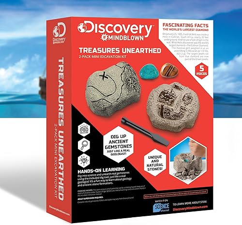 Miniatura 9 de Discovery #MINDBLOWN - Juego de tesoros desenterrados, paquete de 2 kits de excavación con cincel, descubre 2 piedras preciosas, experimento