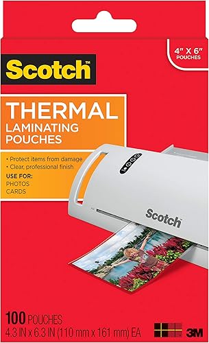 Scotch Bolsas de laminación térmica, 5 mil de grosor para protección adicional, 4.3 pulgadas x 6.3 pulgadas, 100 bolsas (TP5900-100)