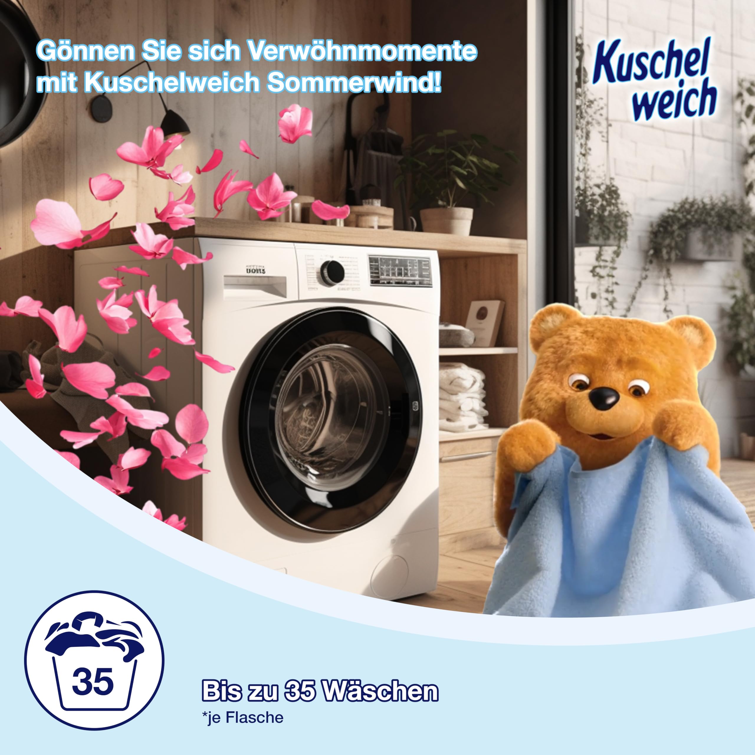 Kuschelweich Detergente completo de viento de verano (XXL: 105 WL) – Detergente líquido para 100 + 5 lavados – Detergente líquido (3 botellas) para ropa blanca