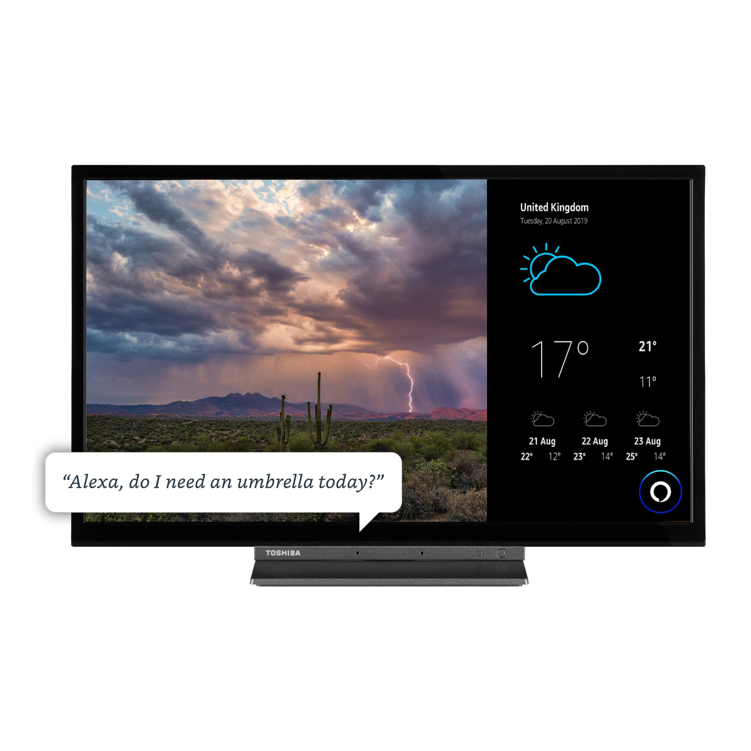 Toshiba Smart TV 24" HD Ready 24WK3C63DA, TV 24 Pollici con Alexa Integrata, Compatibile con Alexa e Google Assistant, Digitale DVB-T2, ELED, HDR10, Dolby Audio