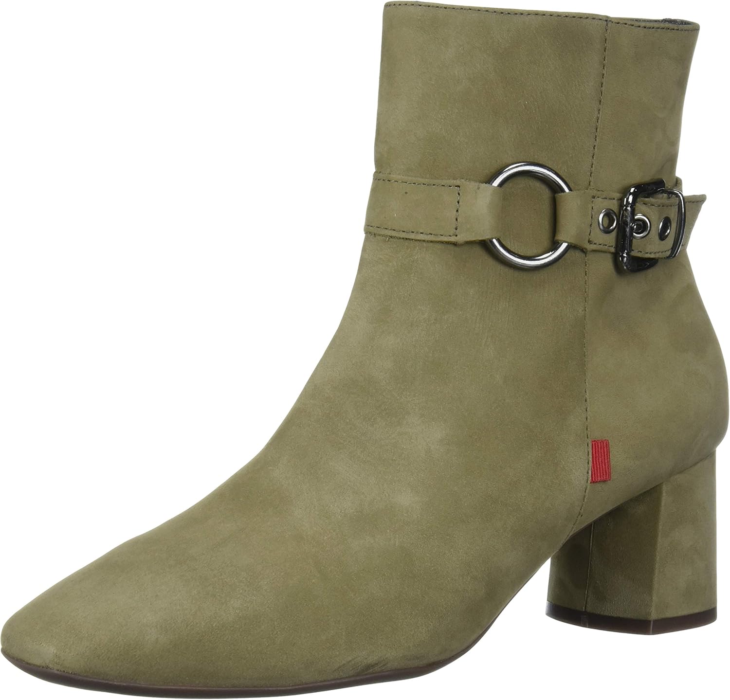 Marc Joseph New York Women's Genuine Leather Block Heel With Buckle Detail Madison Bootie, Olive Nubuck, 7.5 M US