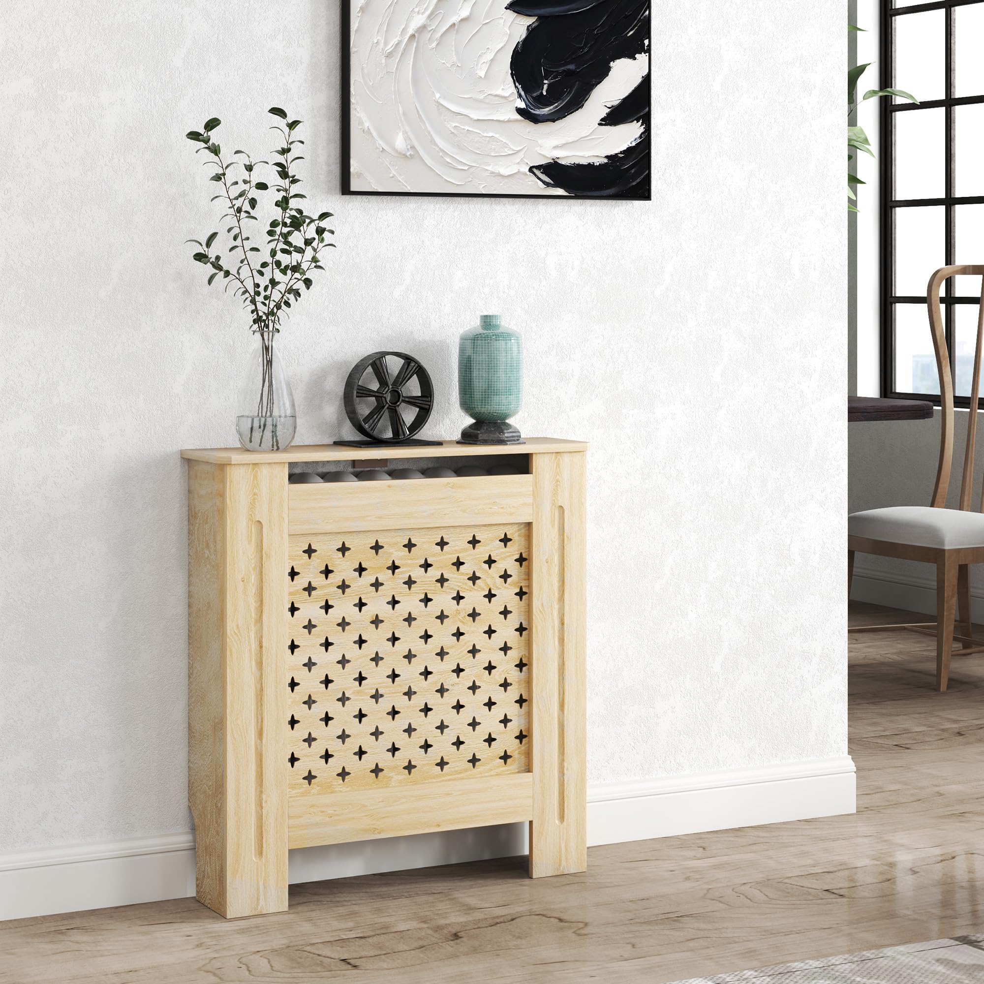 HOMCOM Copritermosifone in MDF 78x19x82 cm Copritermosifone per soggiorno Camera Corridoio Rovere