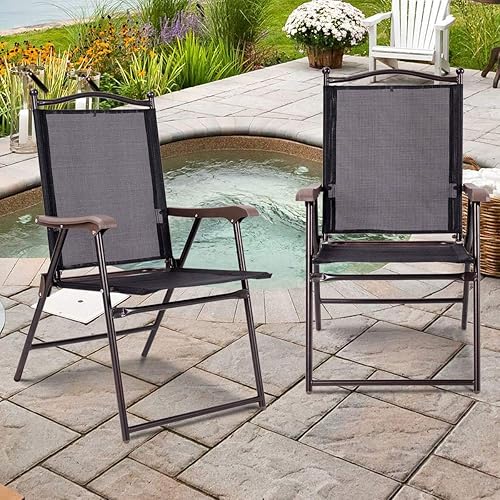 Miniatura 5 de Giantex Juego de 4 sillas plegables con respaldo tipo honda para interiores y exteriores, sillas de campamento para jardín, patio, piscina, playa,