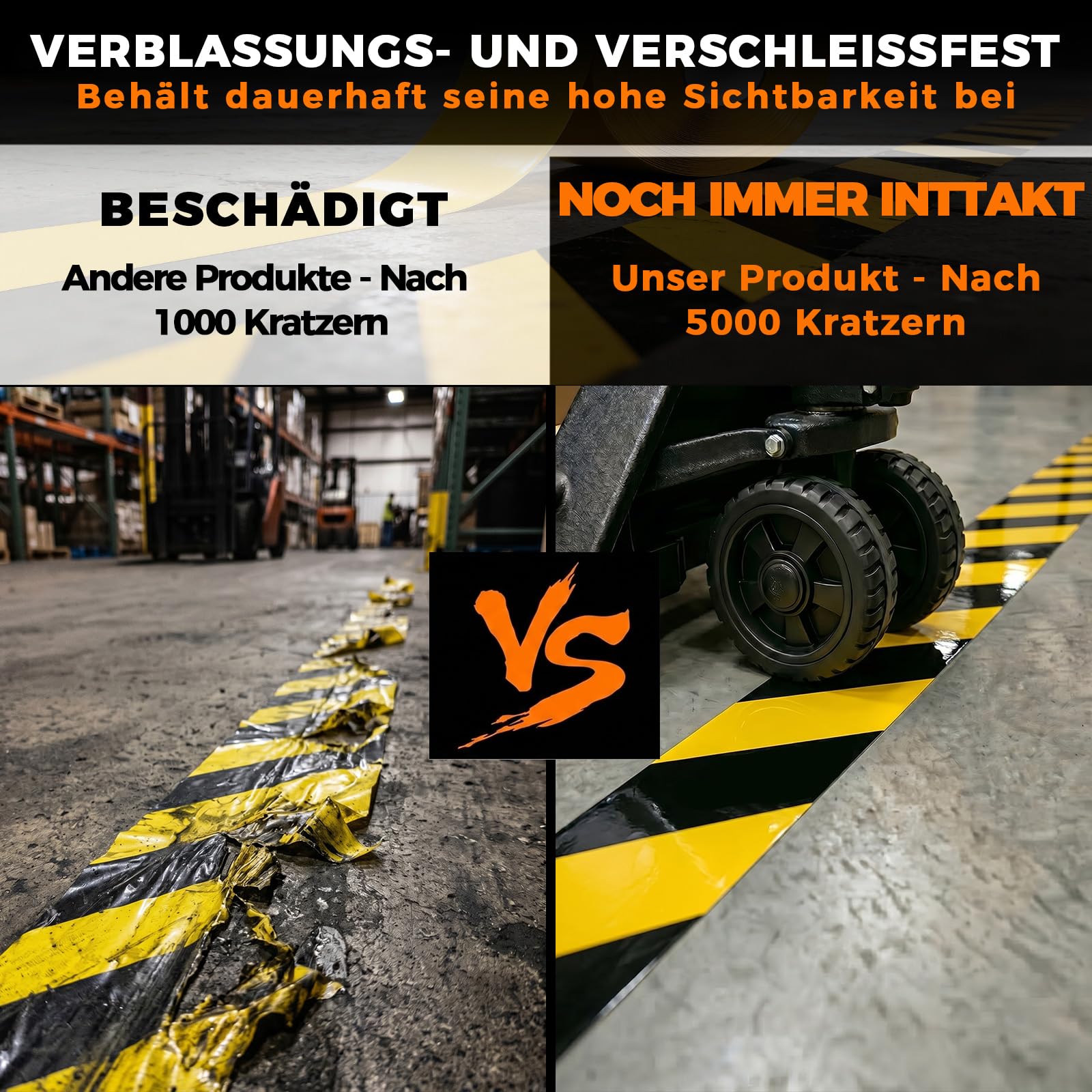 Warnklebeband, Verstärkt und verschleißfest Warnband, Gefahren Markierungs Klebeband Absperrband Zur Bodenmarkierung,50mm x 30m - Gelb/Schwarz