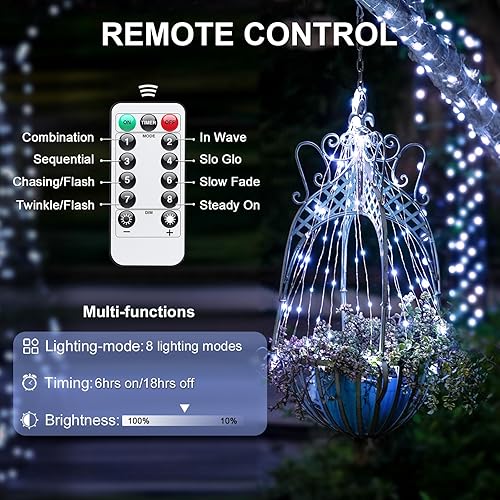 Vista 90 de JMEXSUSS Paquete de 2 luces de hadas azules que funcionan con pilas, 100 luces LED azules de 33 pies impermeables con temporizador remoto, luces