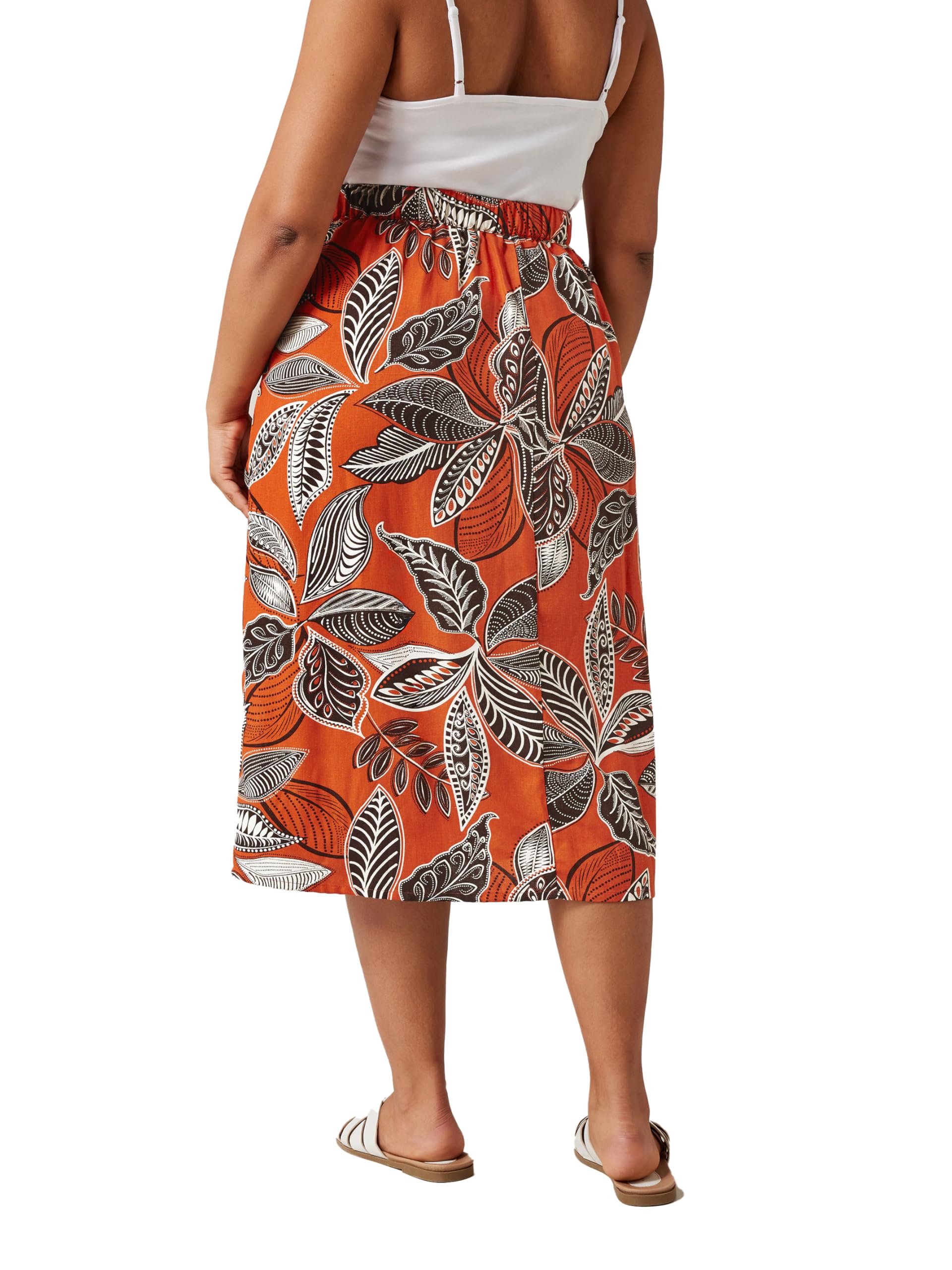 Evans - Women's Midi Skirt - Linen - Orange - Size 18