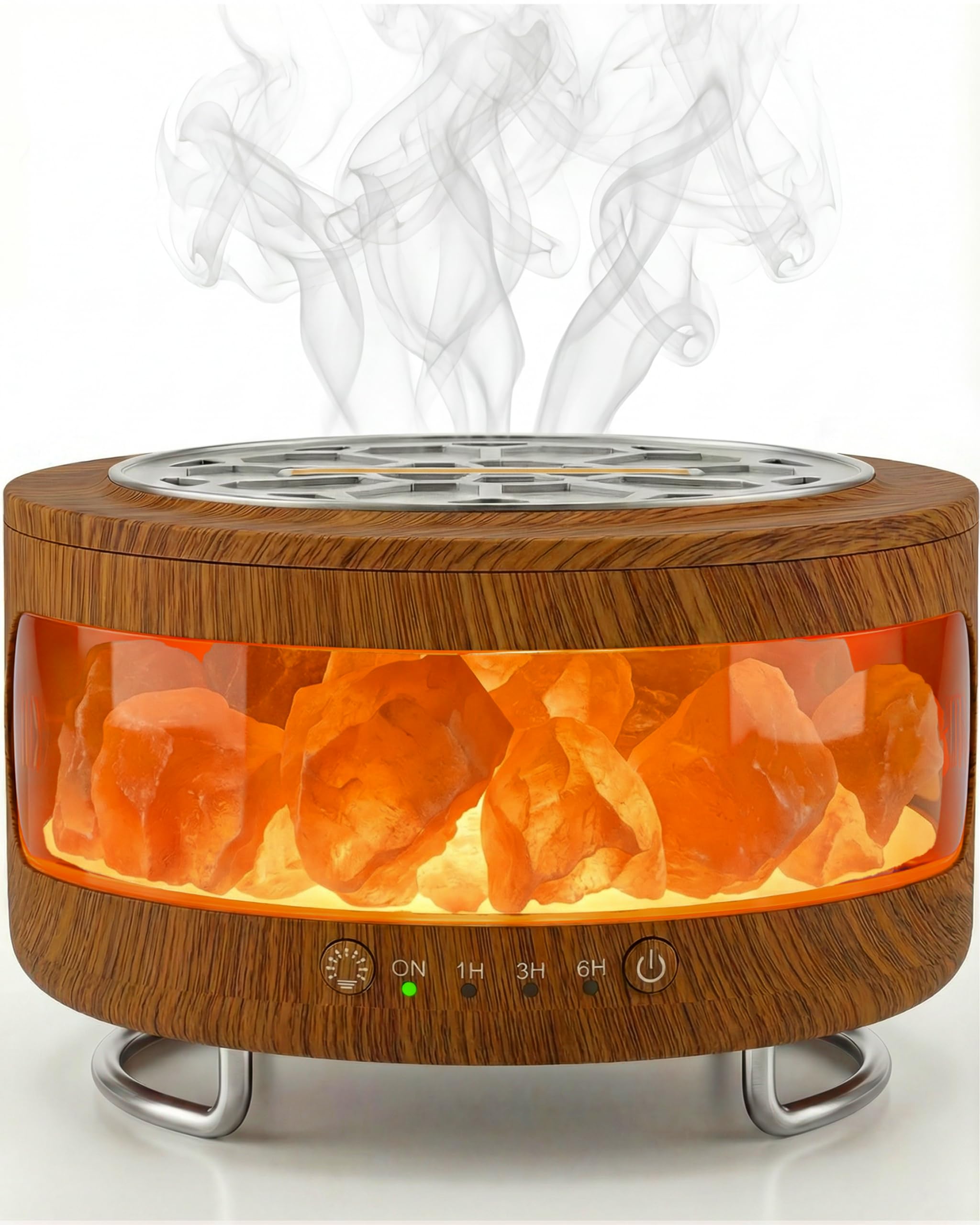 BZGG 4-in-1 Ultrasonic Essential Oil Diffuser & Himalayan Salt Lamp, Humidifier & 7-Color Night Light,Timer,Ultra-Quiet Operation and Auto Shut-Off for Bedroom,Office,Yoga Studio Relaxation, Darkbrown — image 1