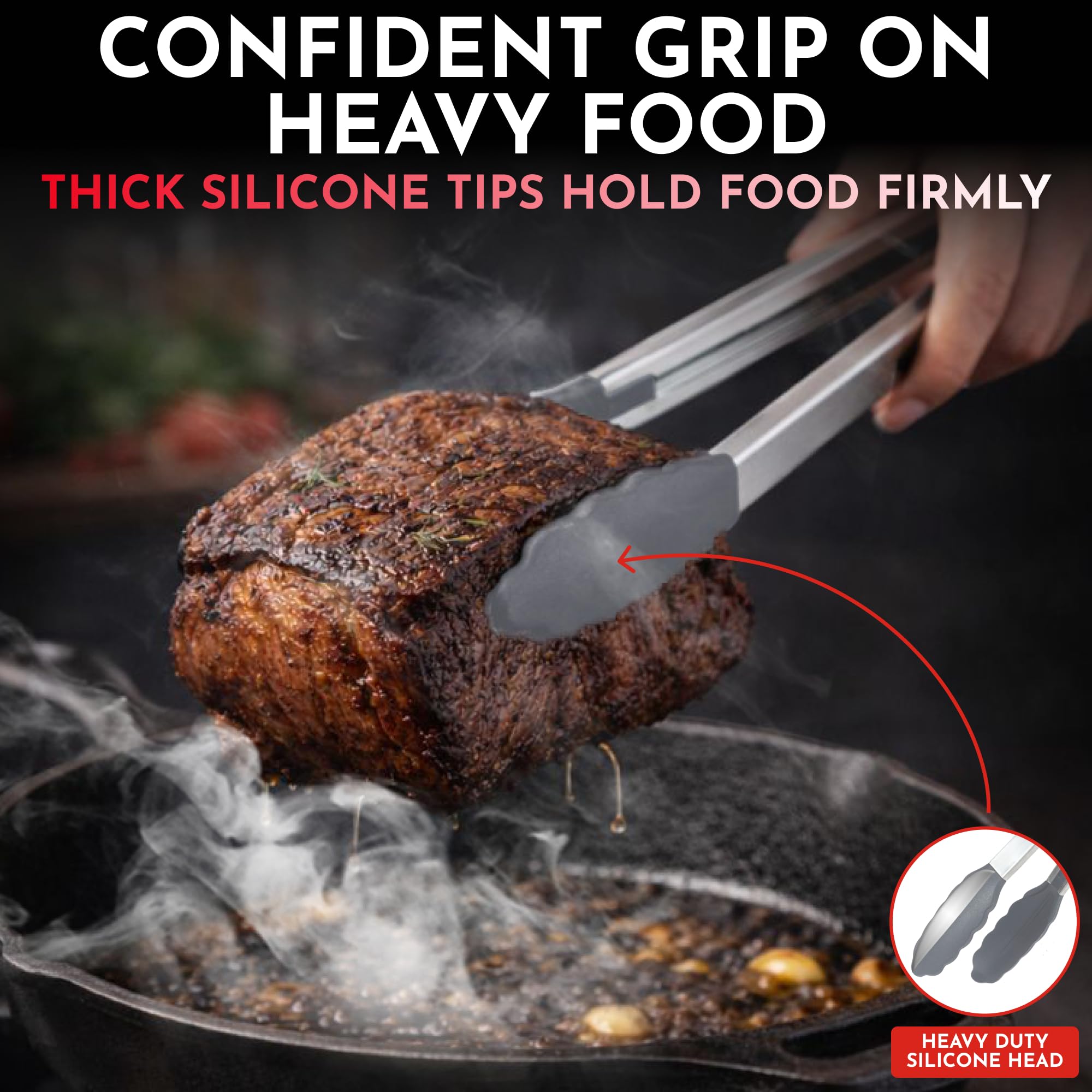 Pinzas De Cocina De Silicona Gris - Juego De 3 Pinzas De Bloqueo De Cocina- 18, 23, 30,5 CM - Para Parrilla De Barbacoa, Carne De Ensalada De Verduras | Acero Inoxidable Con Puntas De Silicona