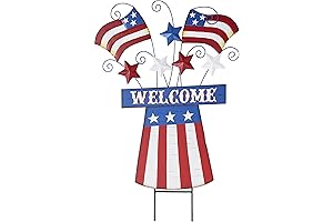 Worth Imports 1160A 31" Wood/Metal Americana Yard Stakes with Fireworks