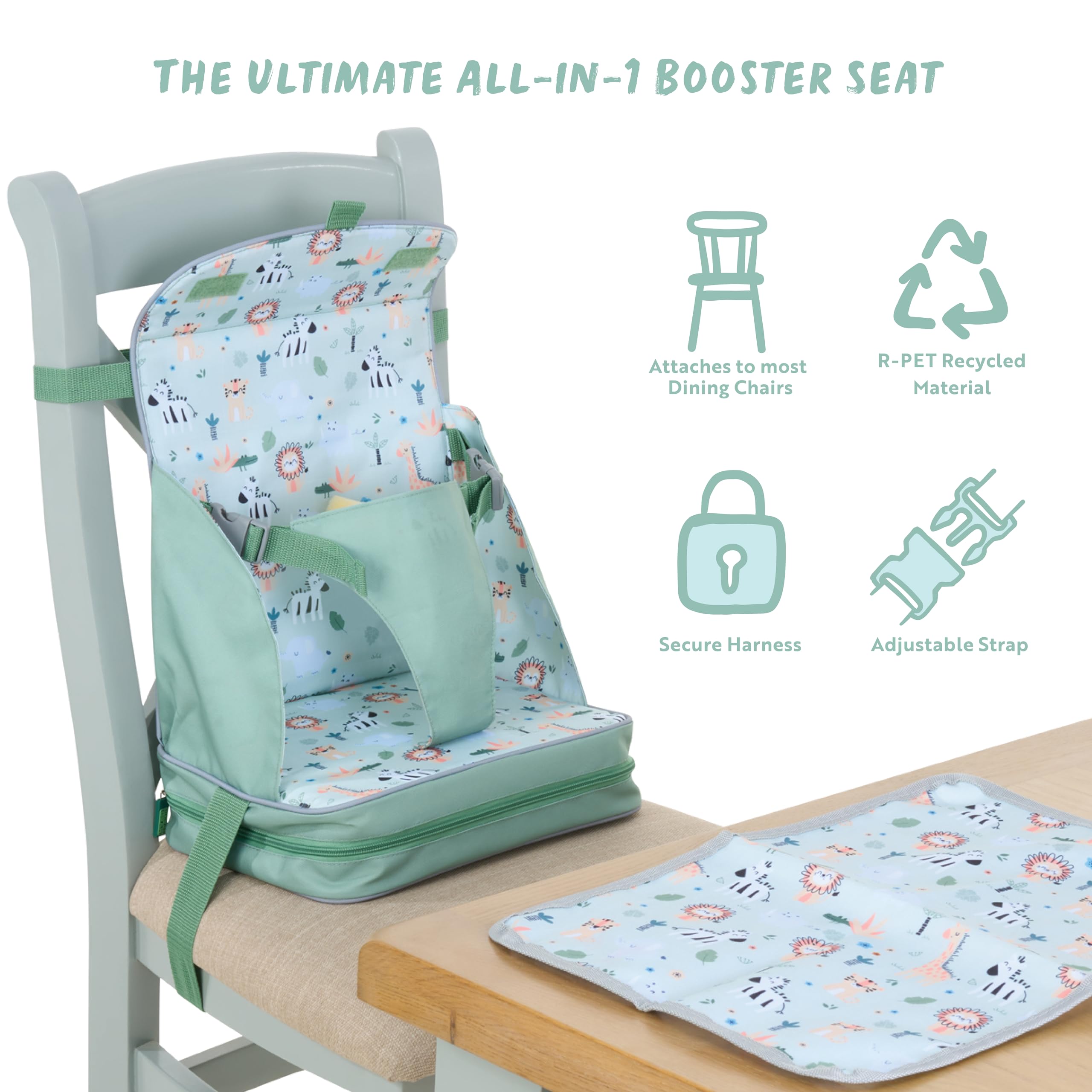 Telesilla Polar Gear Safari con respaldo para niños pequeños de entre 1 y 3 años, práctico y ligero y equipado con un bolsillo para manteles individuales.