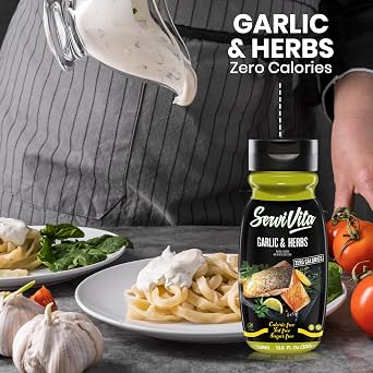 Sugar Free GARLIC AND HERB Sauce Zero Calories and Fat Free Garlic and Herb Sauce, 10.6 FL OZ - No Sugar Seafood and Fish Dressing Gluten-Free, Non-GMO, Vegan and Keto Friendly - ServiVita