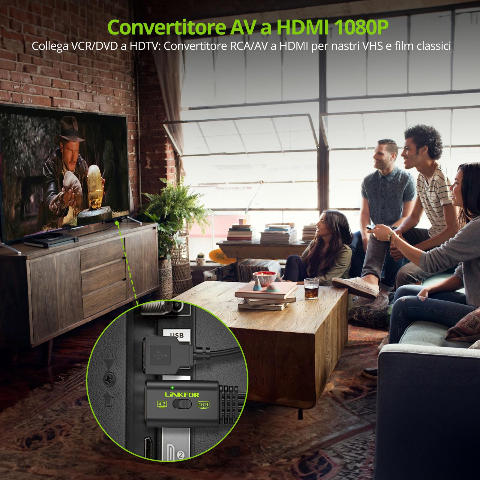 LiNKFOR Convertitore da RCA a HDMI 1080P 60Hz Adattatore Audio Video AV a HDMI Conversione HD per Console Retrò Wii PS1 PS2 N64