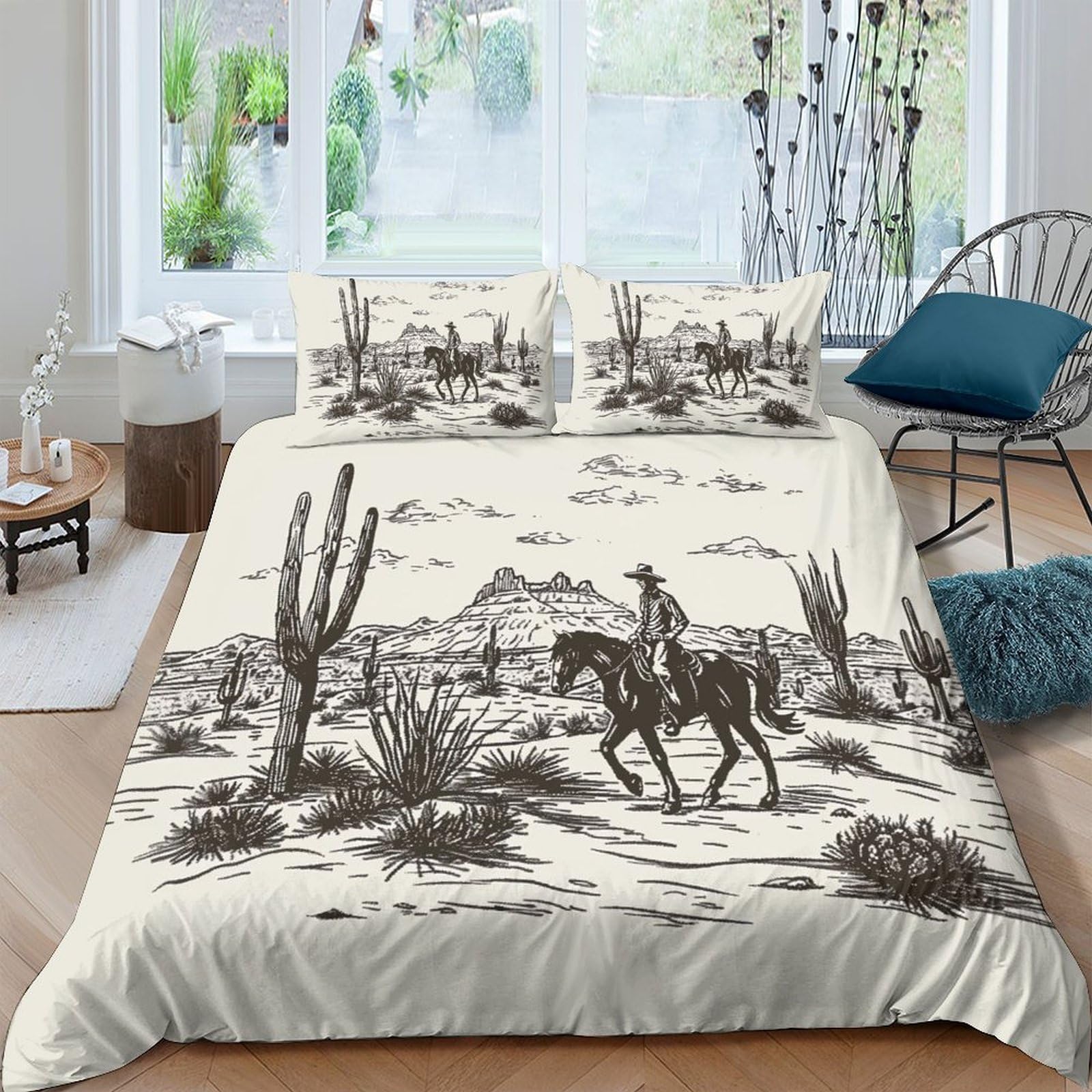 Ctjqhvkz Style-3 3D Printed Western Cowboy Fitted Sheet Microfiber Soft Beige Desert Landscape Bed Cover For Bedroom Guest Room Decor Single（135X200cm）