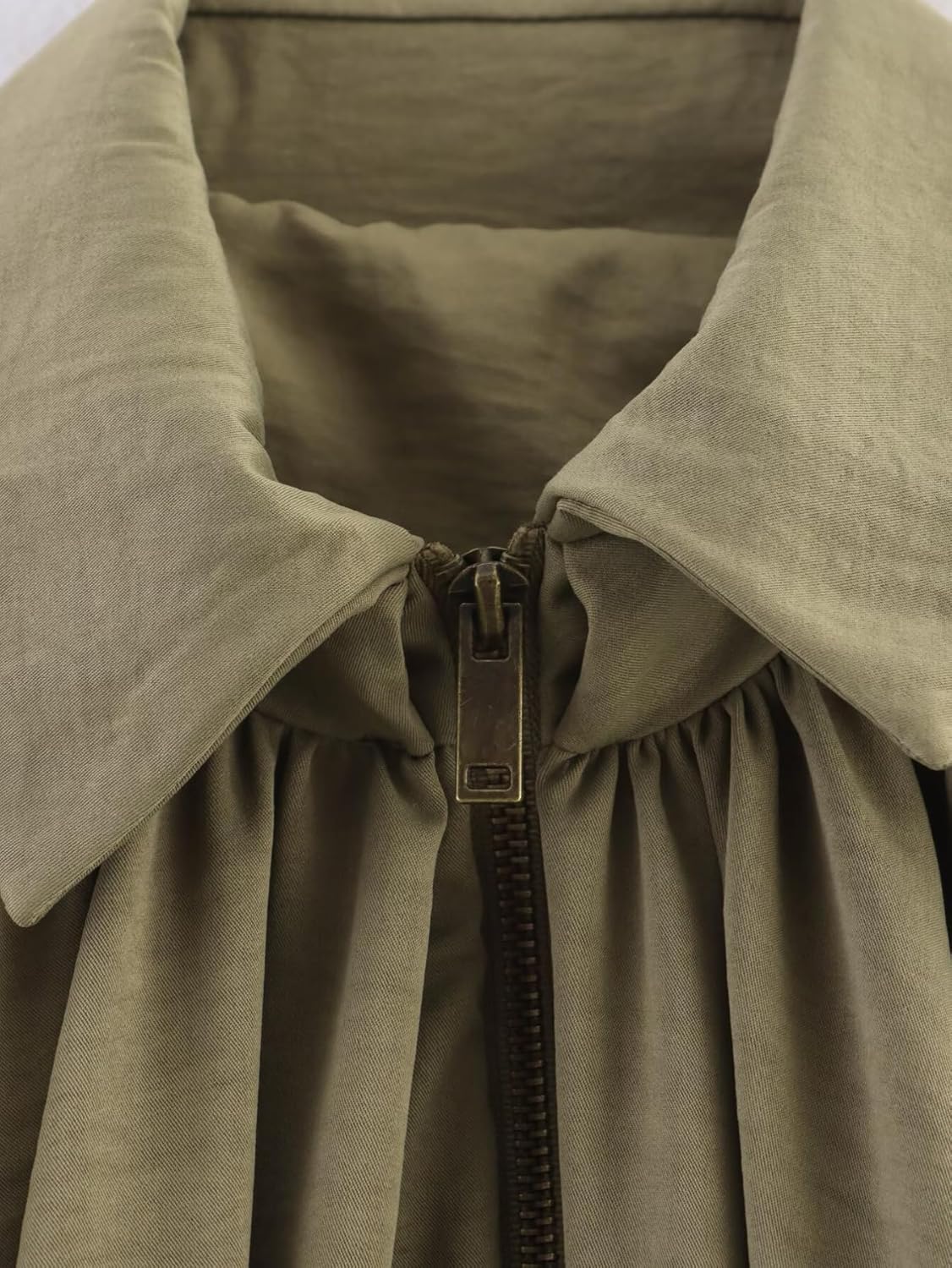 Womens Puffed Bomber Oversized Jacket Batwing Sleeve Streetwear Lapel Collar Zip Front Pleated Blouse Shirt - Image 5