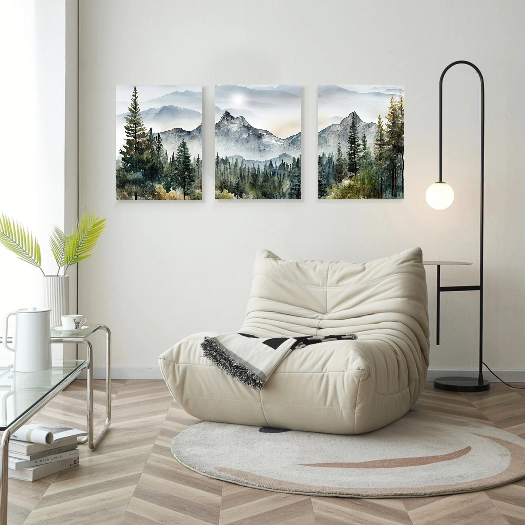 MHARTK66 Aquarell Wald Leinwand Bilder Set Schlafzimmer, 3-teilig Wandbilder Wohnzimmer Natur Landschaft Bild Aesthetic, Modern Wanddeko Kunstdruck Badezimmer Büro Esszimmer Küche